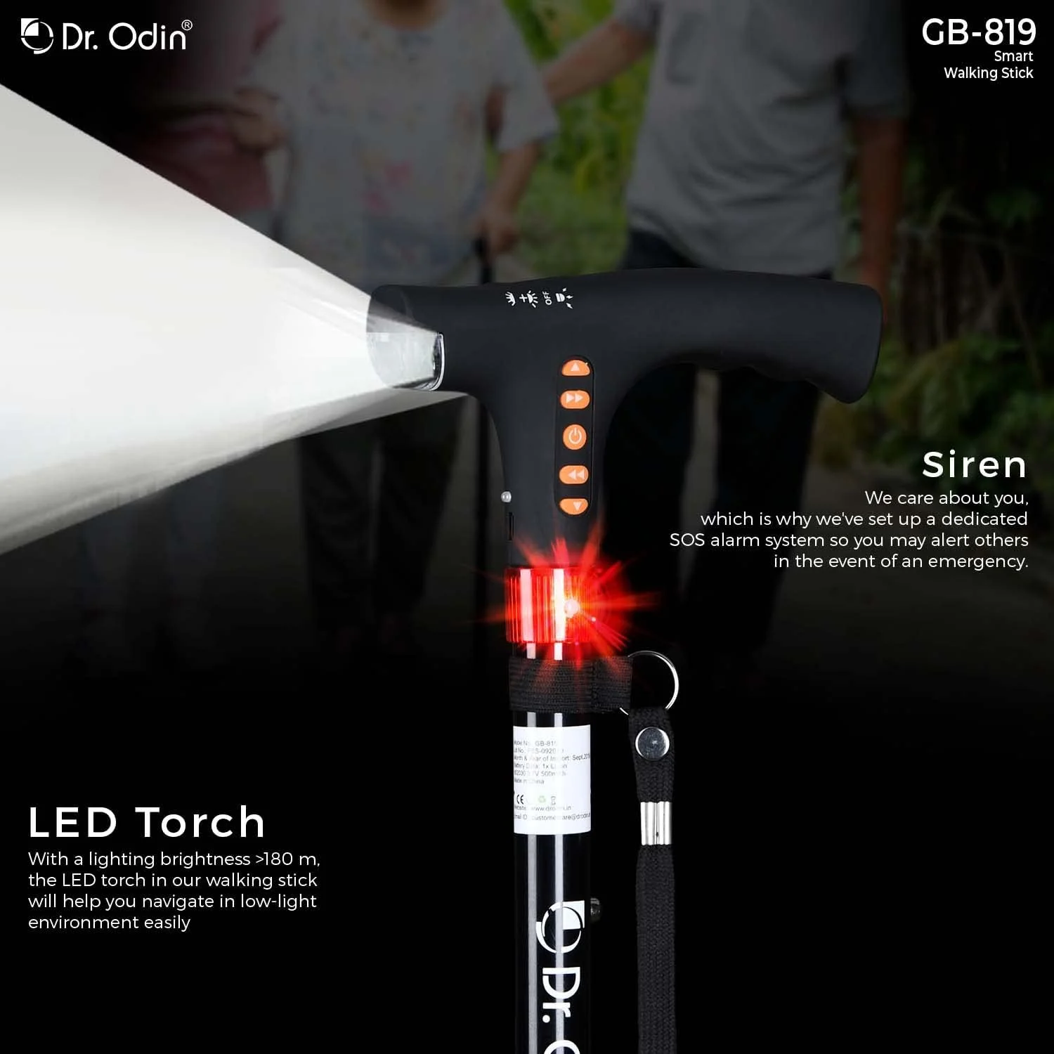 عصای هوشمند پیاده روی دکتر اودین مدل GB-819 با چراغ های LED، سیستم هشدار اتوماتیک، رادیو FM، شارژ USB، عصای پیاده روی قابل تنظیم برای سالمندان، مردان، زنان عصای هوشمند پیاده روی دکتر اودین مدل GB-819 با چراغ های LED، سیستم هشدار اتوماتیک، رادیو FM، شارژ USB، عصای پیاده روی قابل تنظیم برای سالمندان، مردان، زنان