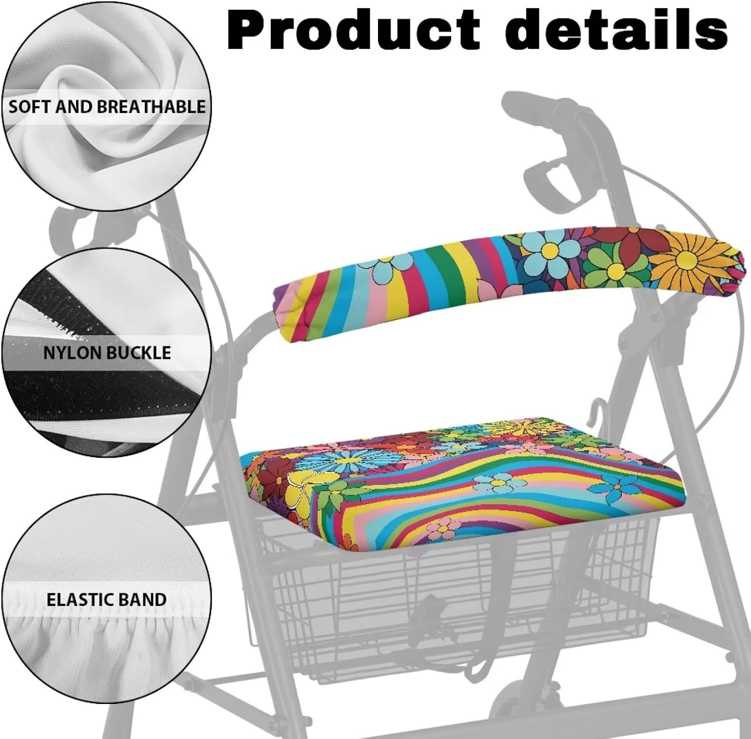 روکش صندلی و پشتی واکر طرح گل هیپی HUISEFOR، مناسب برای واکرهای سالمندان، روکش صندلی و پشتی واکر یونیورسال، روکش ضد گرد و غبار روکش صندلی و پشتی واکر طرح گل هیپی HUISEFOR، مناسب برای واکرهای سالمندان، روکش صندلی و پشتی واکر یونیورسال، روکش ضد گرد و غبار