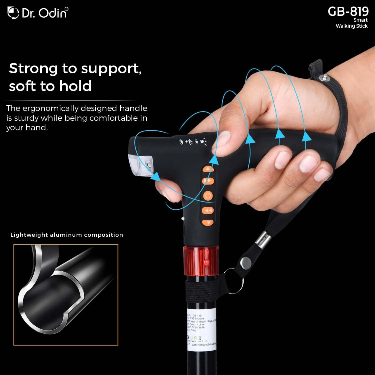 عصای هوشمند پیاده روی دکتر اودین مدل GB-819 با چراغ های LED، سیستم هشدار اتوماتیک، رادیو FM، شارژ USB، عصای پیاده روی قابل تنظیم برای سالمندان، مردان، زنان عصای هوشمند پیاده روی دکتر اودین مدل GB-819 با چراغ های LED، سیستم هشدار اتوماتیک، رادیو FM، شارژ USB، عصای پیاده روی قابل تنظیم برای سالمندان، مردان، زنان