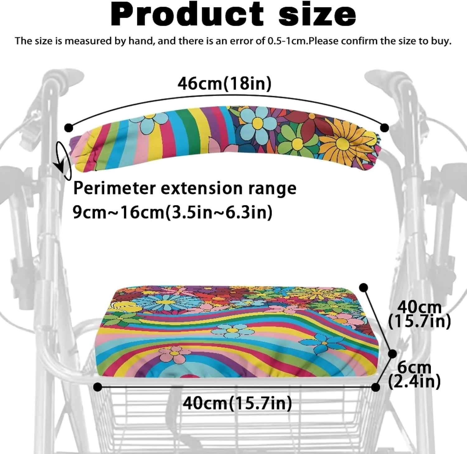 روکش صندلی و پشتی واکر طرح گل هیپی HUISEFOR، مناسب برای واکرهای سالمندان، روکش صندلی و پشتی واکر یونیورسال، روکش ضد گرد و غبار روکش صندلی و پشتی واکر طرح گل هیپی HUISEFOR، مناسب برای واکرهای سالمندان، روکش صندلی و پشتی واکر یونیورسال، روکش ضد گرد و غبار