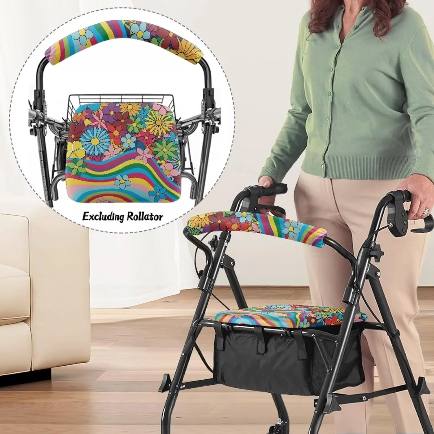 روکش صندلی و پشتی واکر طرح گل هیپی HUISEFOR، مناسب برای واکرهای سالمندان، روکش صندلی و پشتی واکر یونیورسال، روکش ضد گرد و غبار روکش صندلی و پشتی واکر طرح گل هیپی HUISEFOR، مناسب برای واکرهای سالمندان، روکش صندلی و پشتی واکر یونیورسال، روکش ضد گرد و غبار