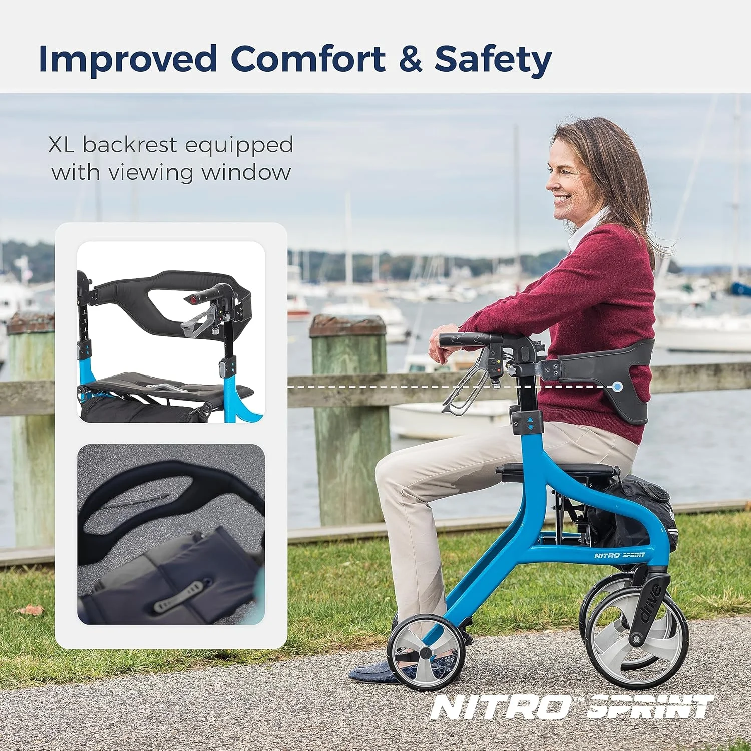 رولیتور واکر تاشو Drive Medical Nitro Sprint با صندلی، رولیتور سبک وزن با ارتفاع استاندارد و چرخ های بزرگ، واکر چرخ دار تاشو، رولیتور واکر با صندلی، آبی رولیتور واکر تاشو Drive Medical Nitro Sprint با صندلی، رولیتور سبک وزن با ارتفاع استاندارد و چرخ های بزرگ، واکر چرخ دار تاشو، رولیتور واکر با صندلی، آبی