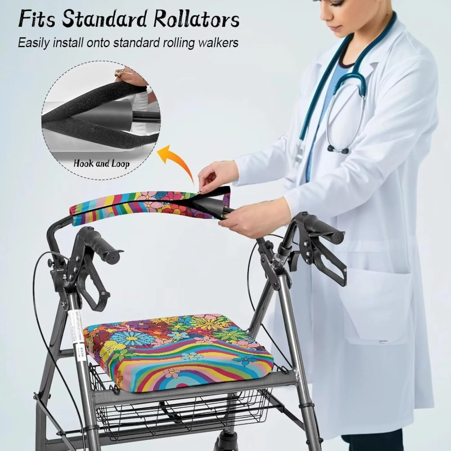 روکش صندلی و پشتی واکر طرح گل هیپی HUISEFOR، مناسب برای واکرهای سالمندان، روکش صندلی و پشتی واکر یونیورسال، روکش ضد گرد و غبار روکش صندلی و پشتی واکر طرح گل هیپی HUISEFOR، مناسب برای واکرهای سالمندان، روکش صندلی و پشتی واکر یونیورسال، روکش ضد گرد و غبار