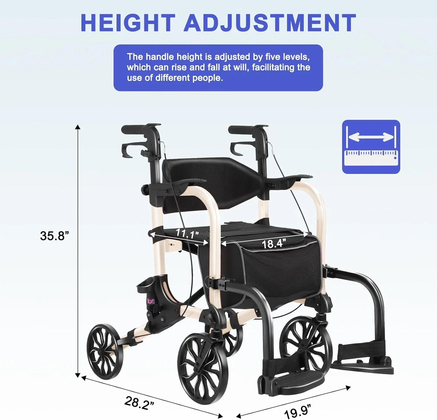 رولیتور واکر سنگین وظیفه 2 در 1 Flyingjoy با چرخهای بدون هوای 10 اینچی جلو و 8 اینچی عقب، ویلچر حمل و نقل تاشو برای سالمندان، تحمل وزن تا 300 پوند، ارتفاع قابل تنظیم، ویژگیهای ایمنی، ذخیرهسازی آسان رولیتور واکر سنگین وظیفه 2 در 1 Flyingjoy با چرخهای بدون هوای 10 اینچی جلو و 8 اینچی عقب، ویلچر حمل و نقل تاشو برای سالمندان، تحمل وزن تا 300 پوند، ارتفاع قابل تنظیم، ویژگیهای ایمنی، ذخیرهسازی آسان