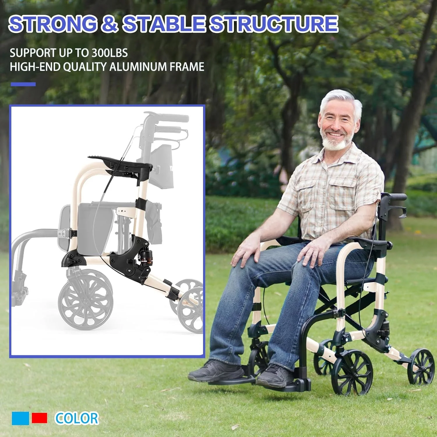 رولیتور واکر سنگین وظیفه 2 در 1 Flyingjoy با چرخهای بدون هوای 10 اینچی جلو و 8 اینچی عقب، ویلچر حمل و نقل تاشو برای سالمندان، تحمل وزن تا 300 پوند، ارتفاع قابل تنظیم، ویژگیهای ایمنی، ذخیرهسازی آسان رولیتور واکر سنگین وظیفه 2 در 1 Flyingjoy با چرخهای بدون هوای 10 اینچی جلو و 8 اینچی عقب، ویلچر حمل و نقل تاشو برای سالمندان، تحمل وزن تا 300 پوند، ارتفاع قابل تنظیم، ویژگیهای ایمنی، ذخیرهسازی آسان