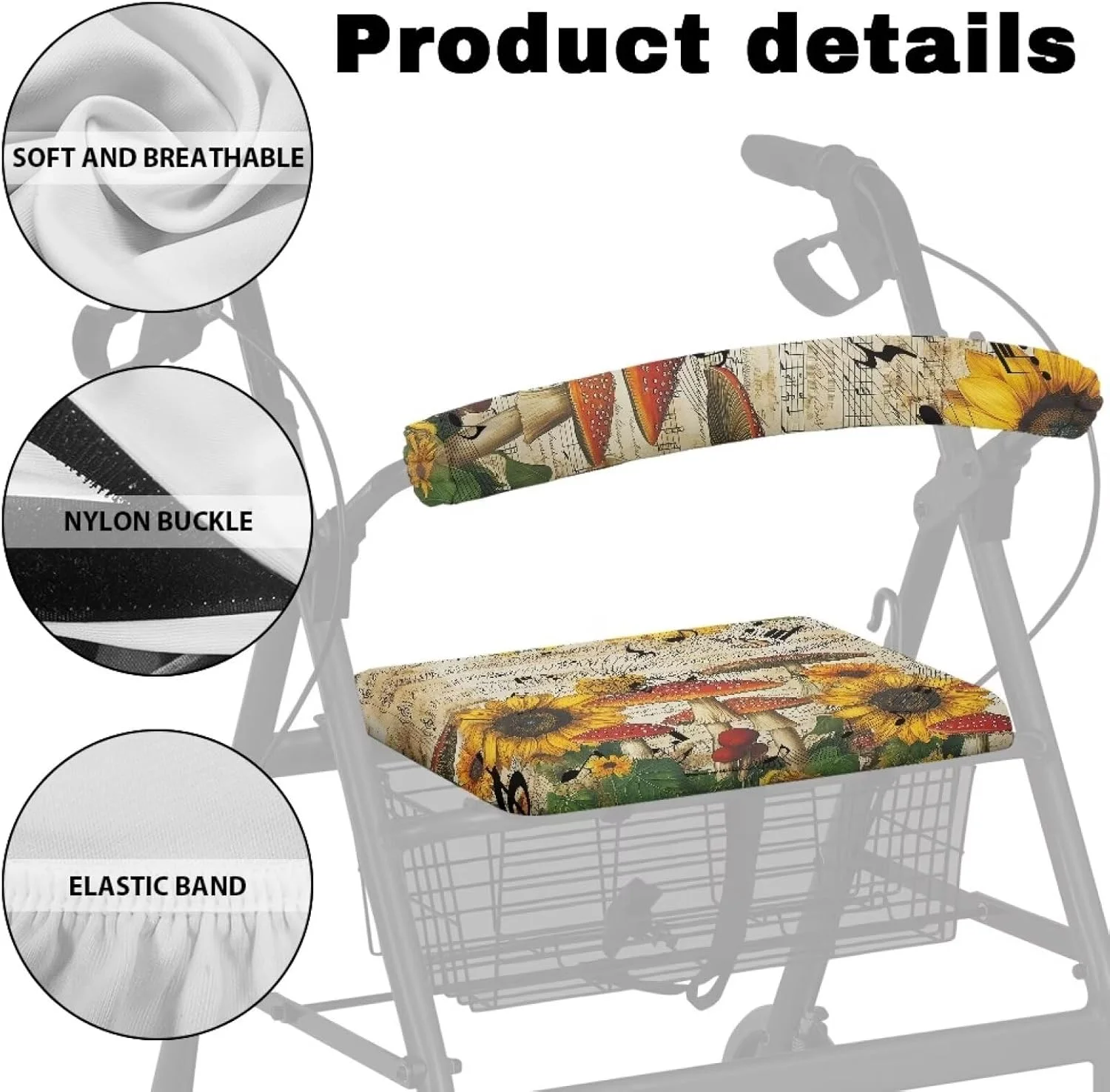 ست روکش صندلی و پشتی رولیتور رنلیگ طرح پاییزی، دکور پاییزی، لوازم جانبی رولیتور قابل شستشو برای واکر، طرح آفتابگردان، قارچ و نت موسیقی ست روکش صندلی و پشتی رولیتور رنلیگ طرح پاییزی، دکور پاییزی، لوازم جانبی رولیتور قابل شستشو برای واکر، طرح آفتابگردان، قارچ و نت موسیقی