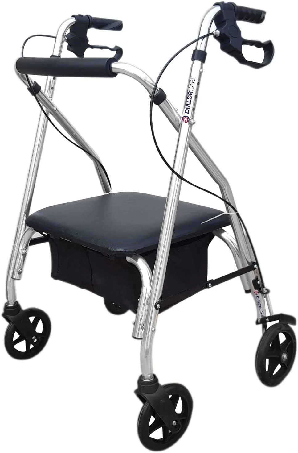 رولیتور تاشو فولادی DIALDRCARE با 4 چرخ، نشیمنگاه و پشتی فوق عریض و دسته قابل تنظیم - مشکی