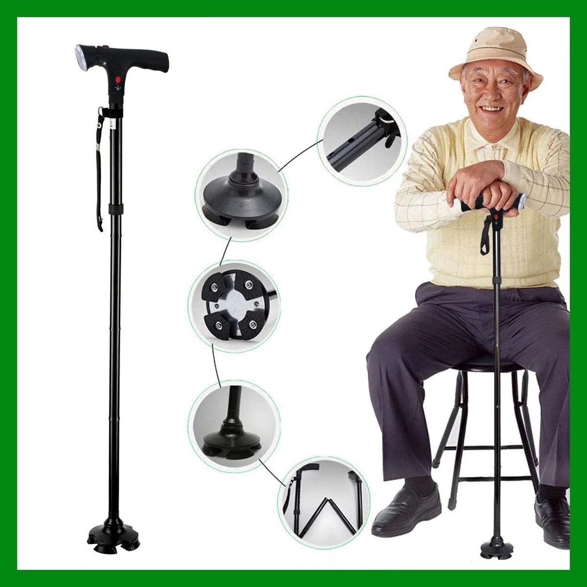 عصای تاشو Delopik با آلارم و چراغ LED، عصای پیاده روی با قابلیت تنظیم ارتفاع برای مردان و زنان، آلیاژ آلومینیومی، کمک حرکتی تعادلی، عصای تاشو عصای تاشو Delopik با آلارم و چراغ LED، عصای پیاده روی با قابلیت تنظیم ارتفاع برای مردان و زنان، آلیاژ آلومینیومی، کمک حرکتی تعادلی، عصای تاشو