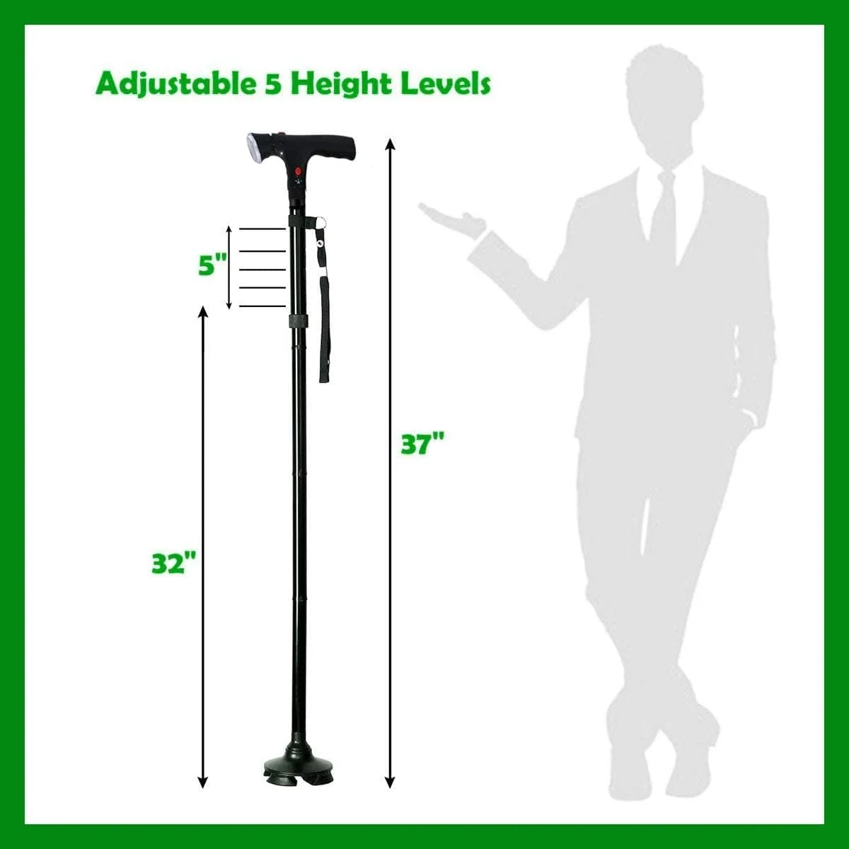 عصای تاشو Delopik با آلارم و چراغ LED، عصای پیاده روی با قابلیت تنظیم ارتفاع برای مردان و زنان، آلیاژ آلومینیومی، کمک حرکتی تعادلی، عصای تاشو عصای تاشو Delopik با آلارم و چراغ LED، عصای پیاده روی با قابلیت تنظیم ارتفاع برای مردان و زنان، آلیاژ آلومینیومی، کمک حرکتی تعادلی، عصای تاشو