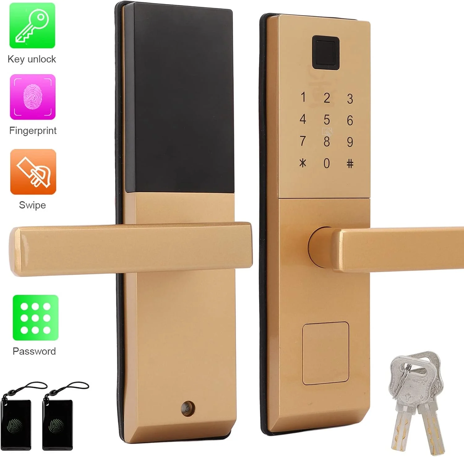 قفل اثر انگشتی درب با دستگیره، قفل الکترونیکی درب با رمز عبور، قفل اهرمی، ضد آب، ضد سرقت، قفل امنیتی با کلید برای خانه، اداره، آپارتمان