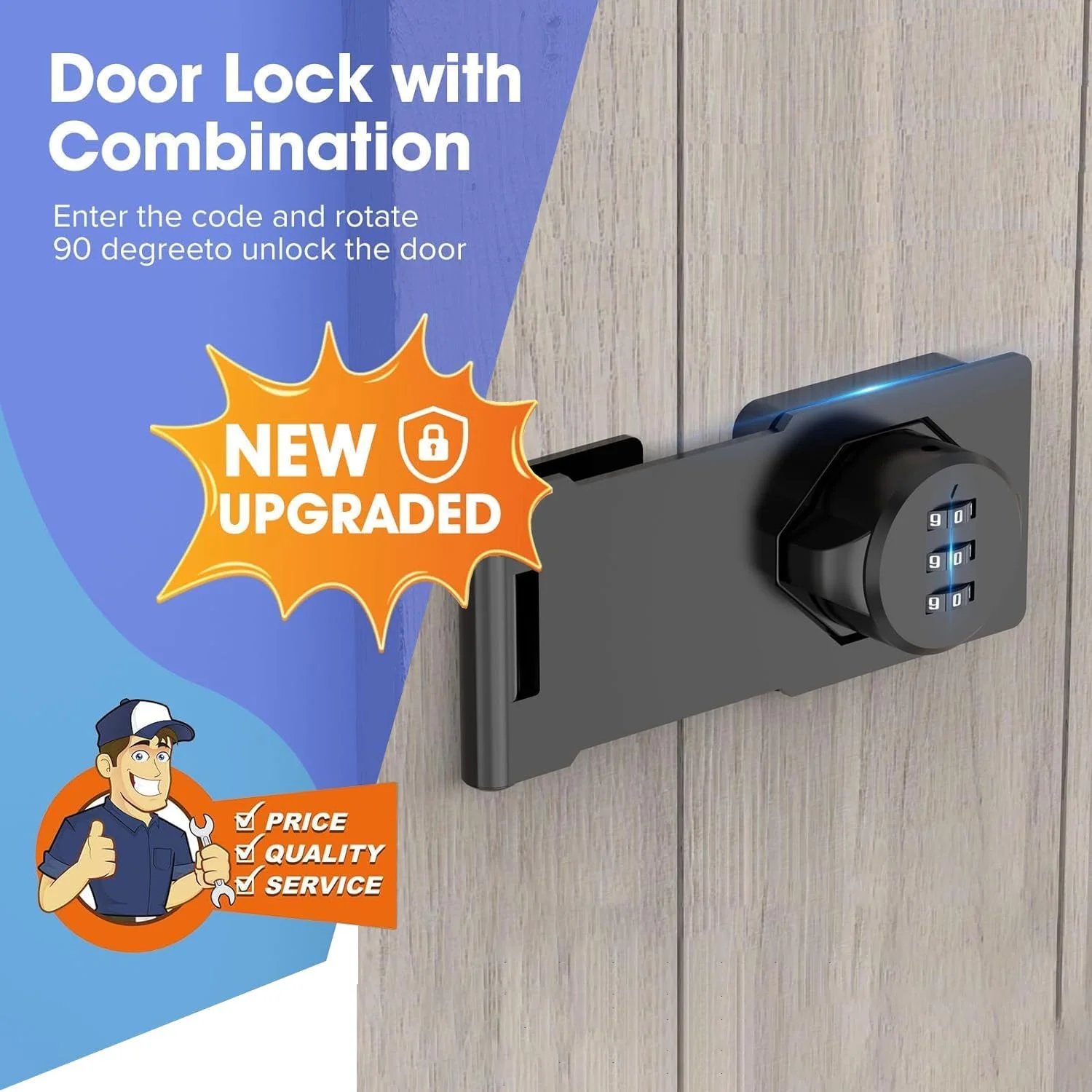 قفل چرخشی رمزدار مکانیکی Exrp، قفل کشویی امنیتی درب برای درهای کوچک، کابینت ها، درهای انبار، حمام، فضای باز، گاراژ، باغ