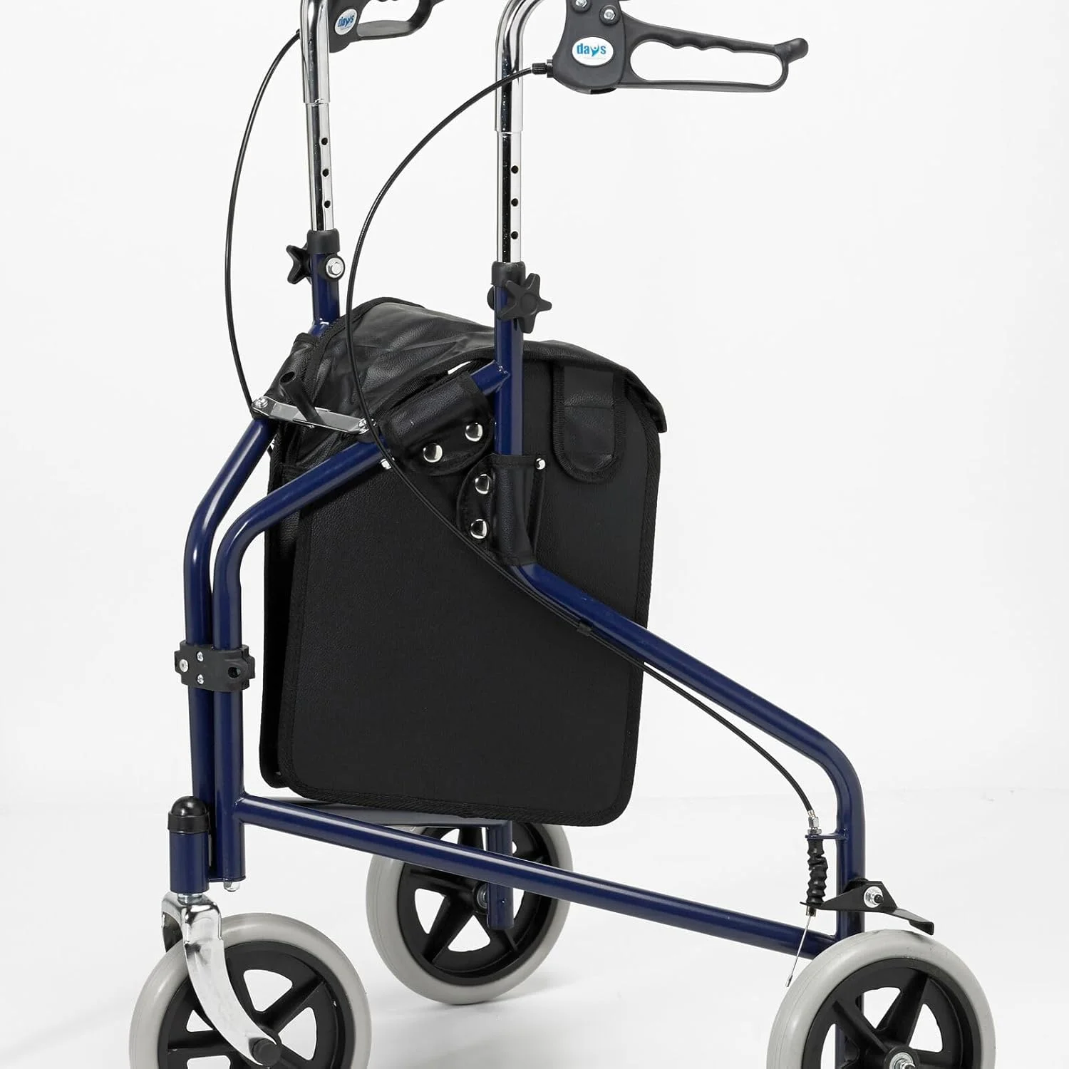 واکر سه چرخ تاشو دیز با ترمزهای قفل‌شونده، وسیله کمکی حرکتی، با قابلیت مانور آسان و تنظیم ارتفاع، برای سالمندان و افراد دارای معلولیت، آبی
