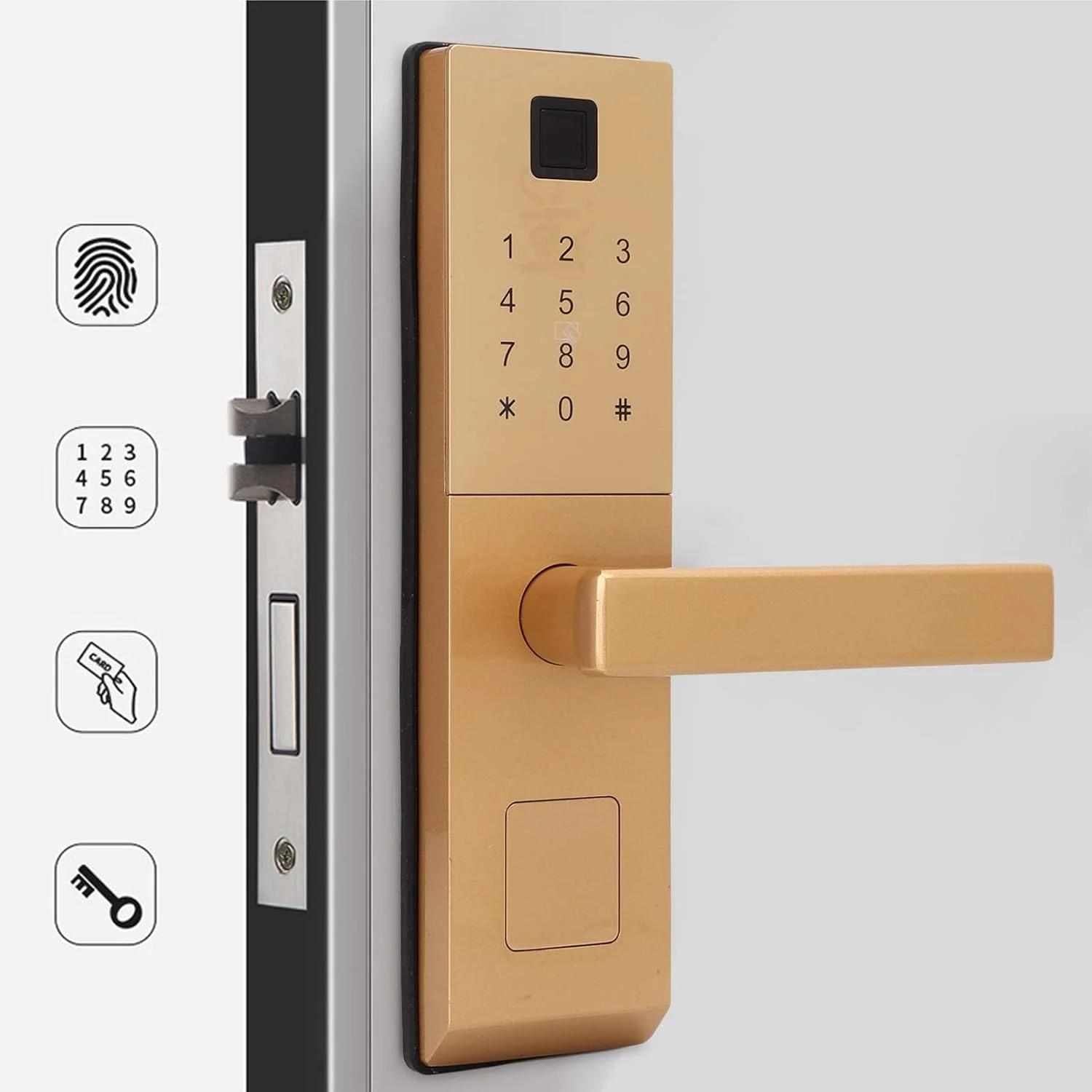 قفل اثر انگشتی درب با دستگیره، قفل الکترونیکی درب با رمز عبور، قفل اهرمی، ضد آب، ضد سرقت، قفل امنیتی با کلید برای خانه، اداره، آپارتمان