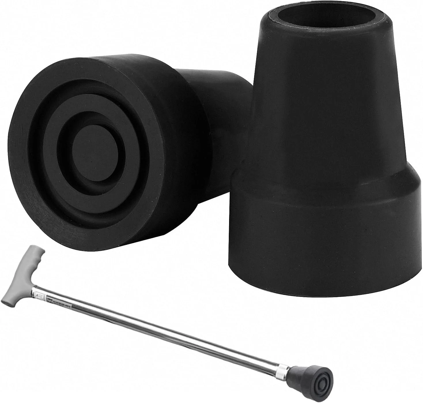 دو عدد سر عصا، کلاهک های مشکی برای عصاهای پیاده روی، سرپوش های لاستیکی ضد لغزش عصا، پد پای عصای سر صاف بادوام، برای عصاهای سالمندان، پیاده روی بزرگسالان، لوازم جانبی عصا.