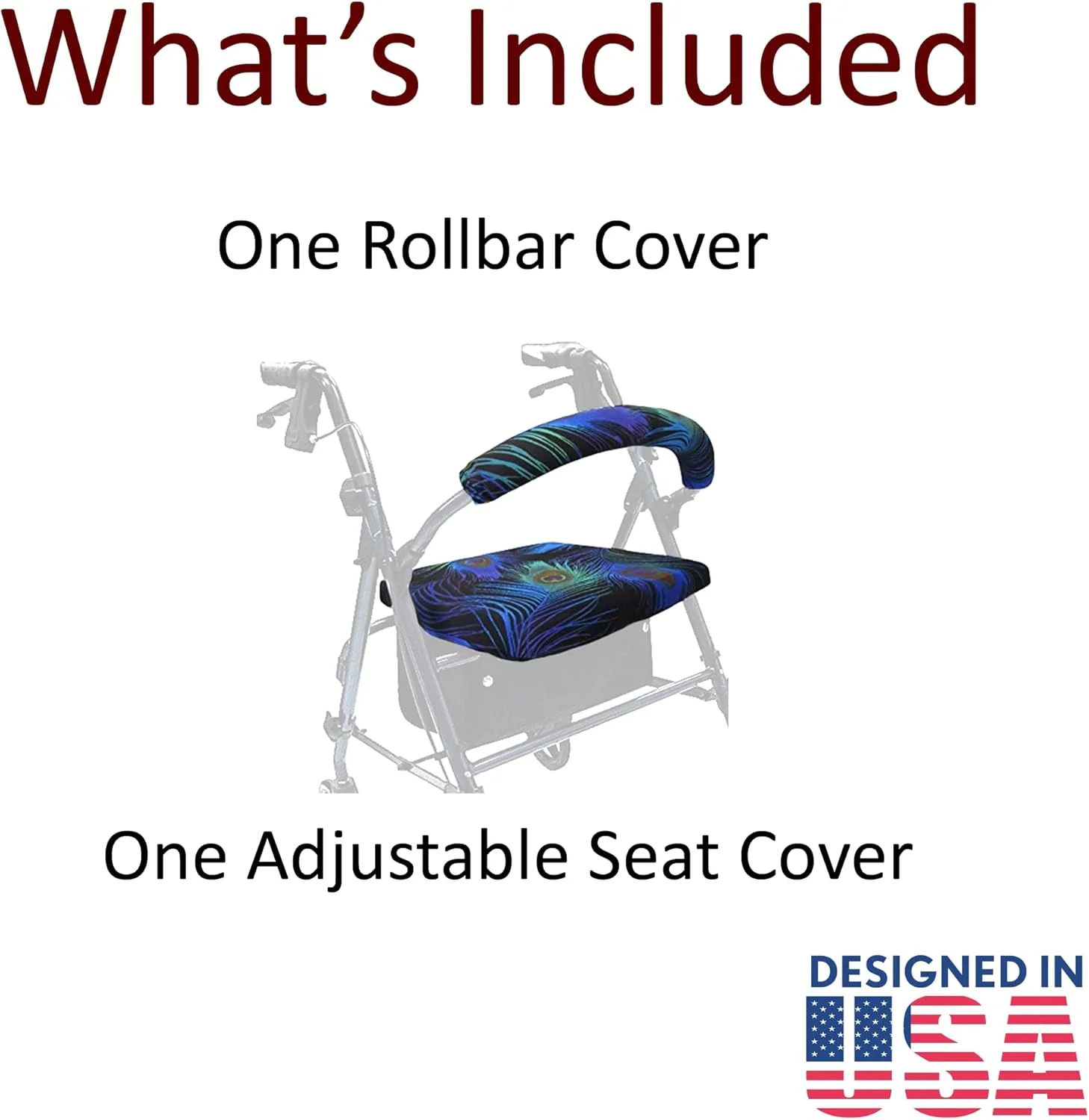 روکش صندلی و پشتی رولیتور Crutcheze ساخت آمریکا | لوازم جانبی مد روز - واکرهای صندلی دار برای سالمندان (طرح پر طاووس)