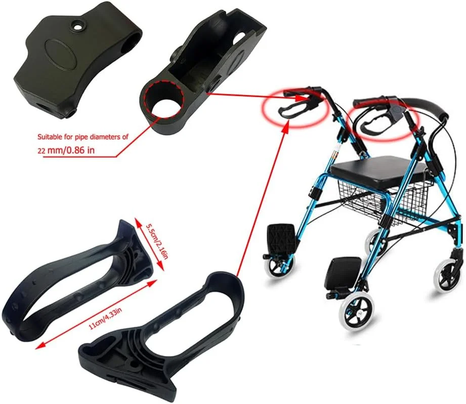 مجموعه ترمز دستی واکر رولیتور DeaHea، 2 عدد دسته جایگزین بدون کابل ترمز، مناسب برای واکرهای رولیتور 4 چرخ با صندلی، واکرهای چرخ دار سالمندان و واکرهای رولیتور 3 چرخ