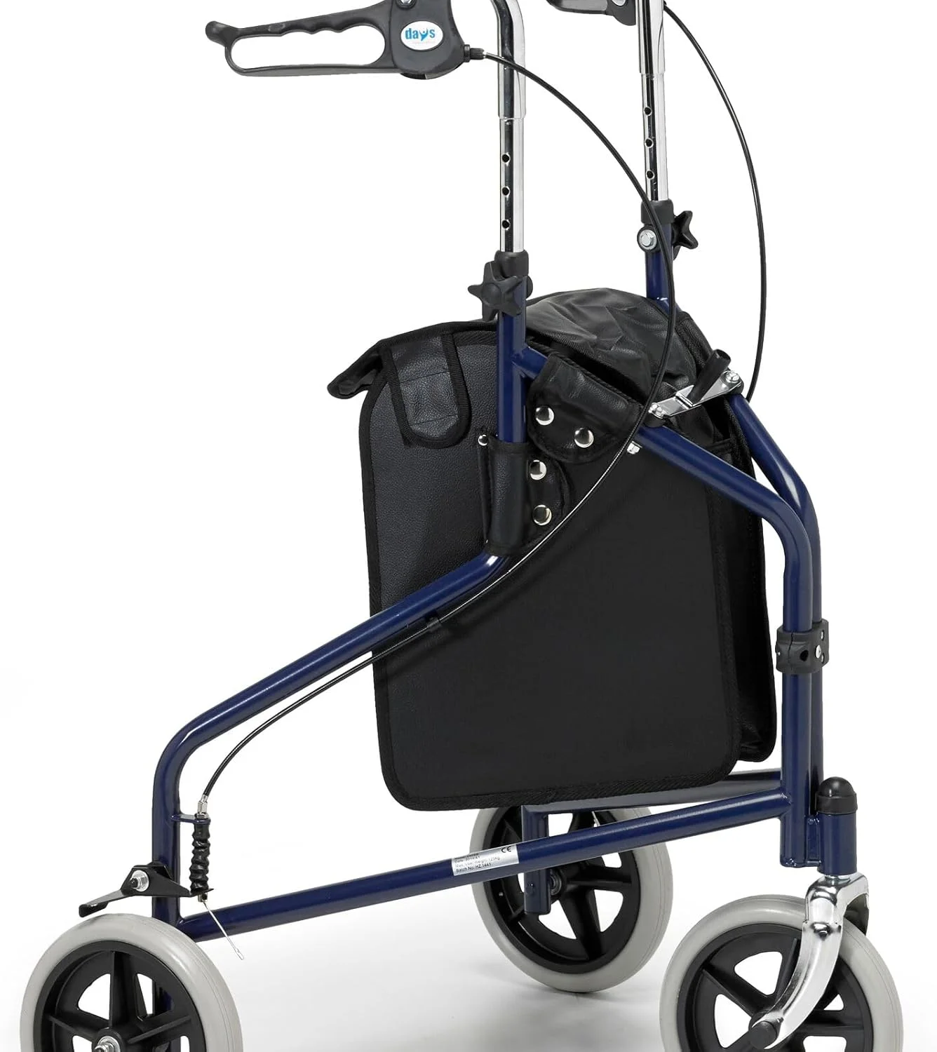 واکر سه چرخ تاشو دیز با ترمزهای قفل‌شونده، وسیله کمکی حرکتی، با قابلیت مانور آسان و تنظیم ارتفاع، برای سالمندان و افراد دارای معلولیت، آبی