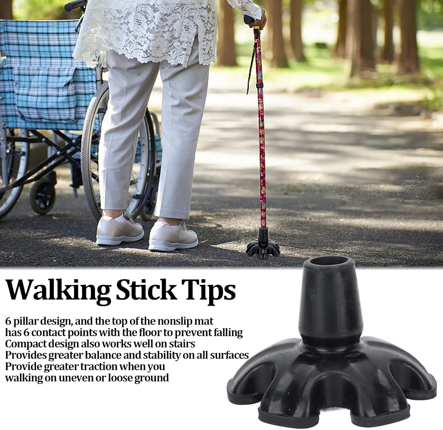 نوک عصا، لوازم جانبی عصا و زیربغل 22 میلی متری، نوک عصا برای زنان و مردان، نوک چوب پیاده روی، چوب کوهنوردی، طراحی 6 ستونی، پایداری، جلوگیری از لغزش، پد پا، یخ شکن