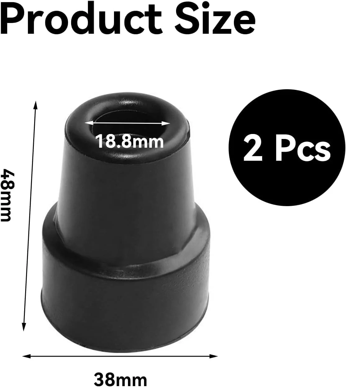 دو عدد سر عصا، کلاهک های مشکی برای عصاهای پیاده روی، سرپوش های لاستیکی ضد لغزش عصا، پد پای عصای سر صاف بادوام، برای عصاهای سالمندان، پیاده روی بزرگسالان، لوازم جانبی عصا.