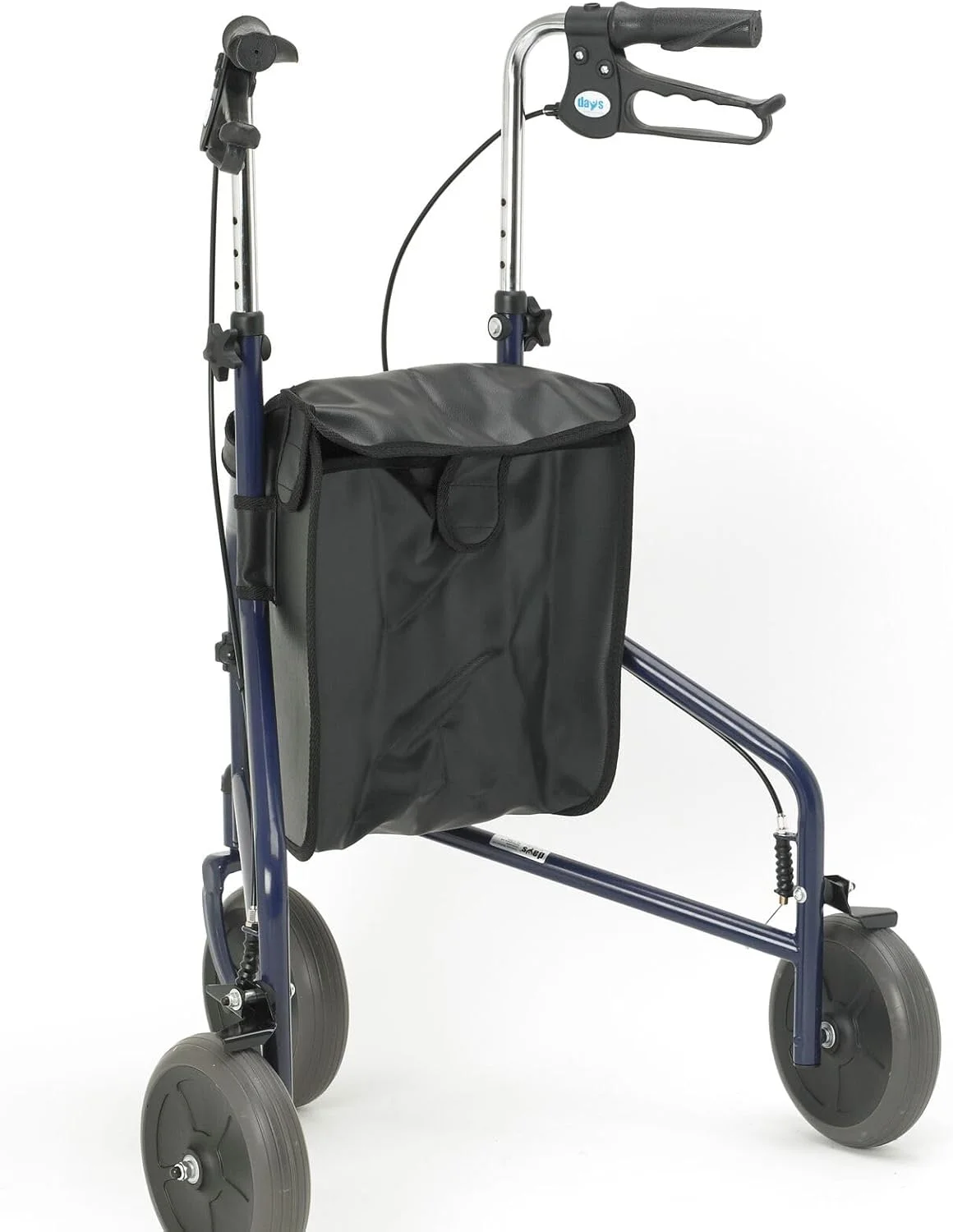 واکر سه چرخ تاشو دیز با ترمزهای قفل‌شونده، وسیله کمکی حرکتی، با قابلیت مانور آسان و تنظیم ارتفاع، برای سالمندان و افراد دارای معلولیت، آبی