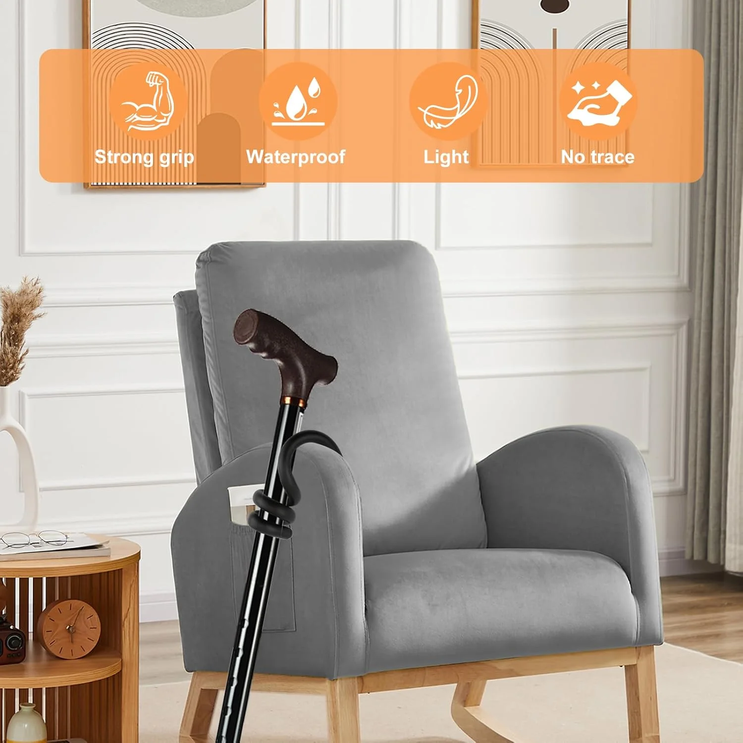 نگهدارنده عصا 2 عددی برای نگهداری آسان و ایمن عصا، جلوگیری از افتادن روی زمین، قابلیت چرخش 360 درجه، گیره های آویز عصا، لوازم جانبی برای ثابت کردن به صندلی، اسکوتر حرکتی، ویلچر در هر مکان