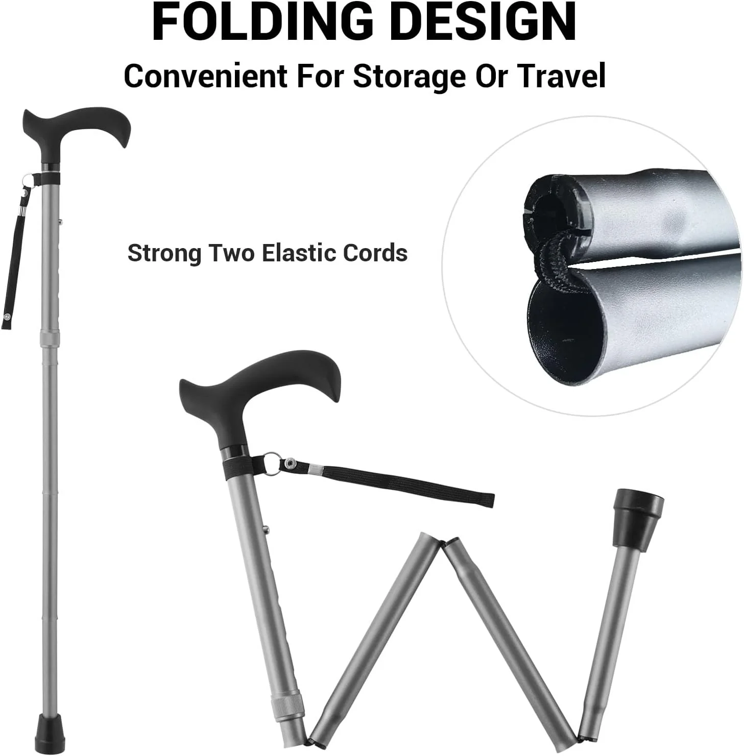 عصای پیاده روی - عصاهای تاشو قابل تنظیم برای مردان و زنان، عصا برای سالمندان و بزرگسالان