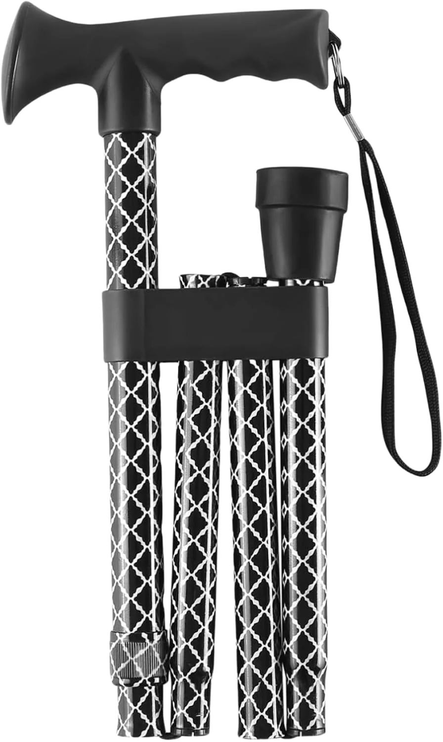 عصای تاشو CLOKTA - عصای پیاده روی برای مردان و زنان - طرح گلدار، تاشو، سبک وزن، قابل تنظیم، عصای دستی قابل حمل - عصا برای سالمندان و بزرگسالان، عصای پیاده روی با دسته T راحت