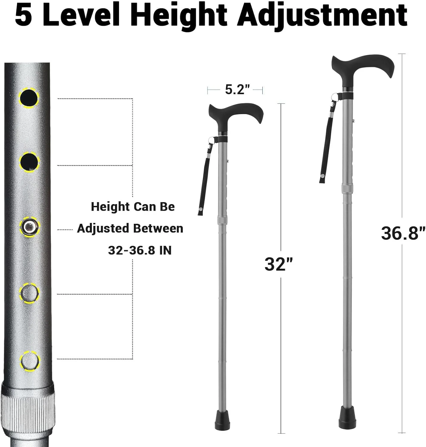 عصای پیاده روی - عصاهای تاشو قابل تنظیم برای مردان و زنان، عصا برای سالمندان و بزرگسالان