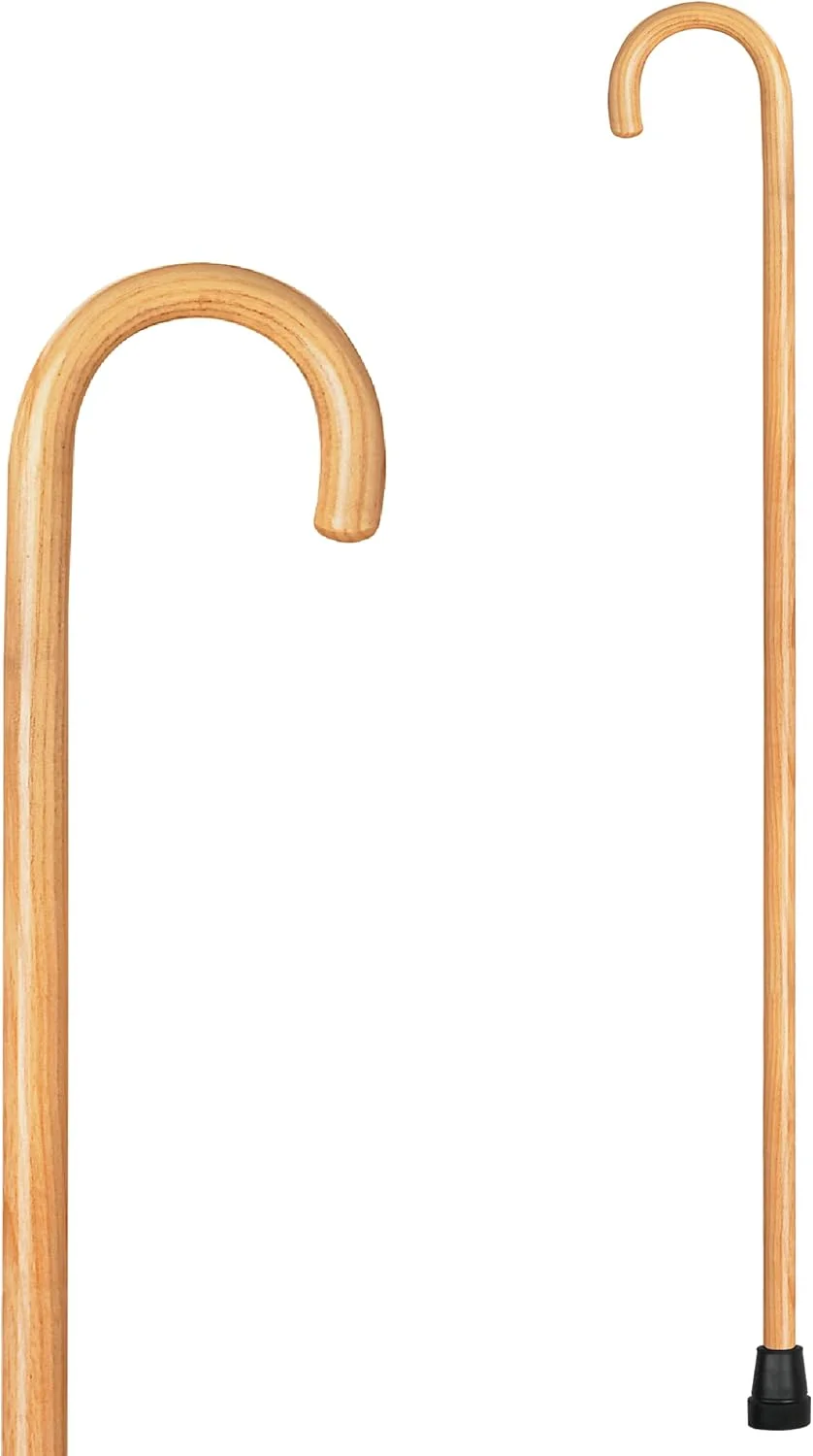 عصای چوبی Carex - عصای چوبی دسته گرد با روکش چوب زبان گنجشک طبیعی و نوک لاستیکی - عصای پیاده روی به سبک سنتی برای مردان و زنان، ارتفاع 91 سانتی متر، قطر 2.2 سانتی متر