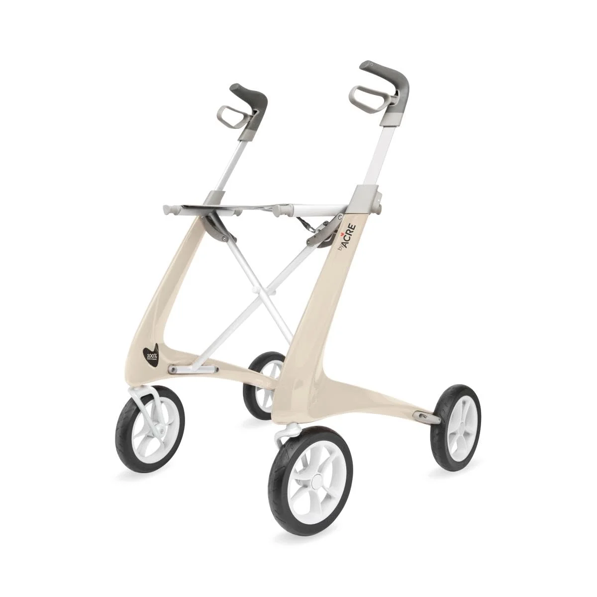byACRE Carbon Ultralight Rollator Walker with Organizer Bag, Oyster White, Regular Track