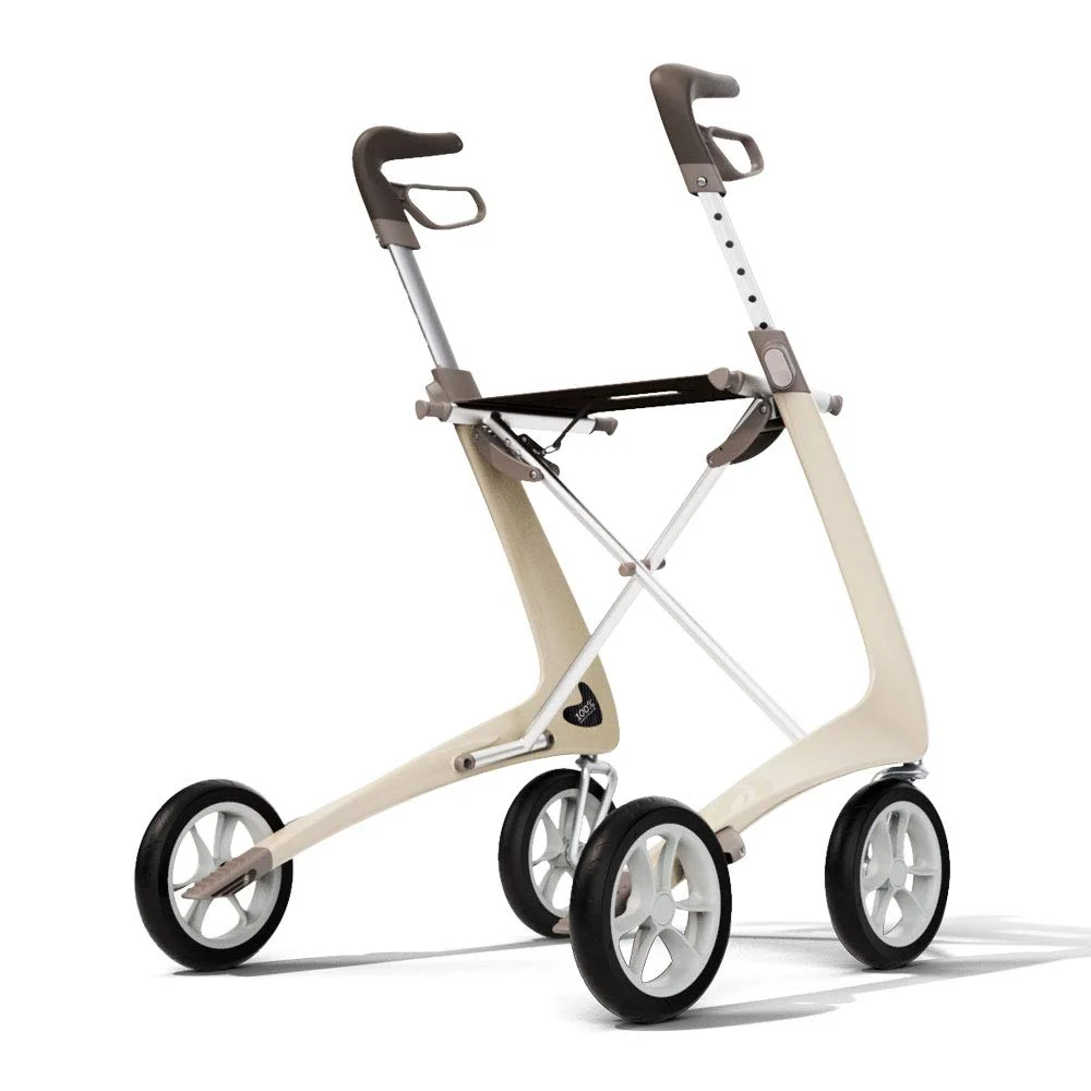 byACRE Carbon Ultralight Rollator Walker with Organizer Bag, Oyster White, Regular Track