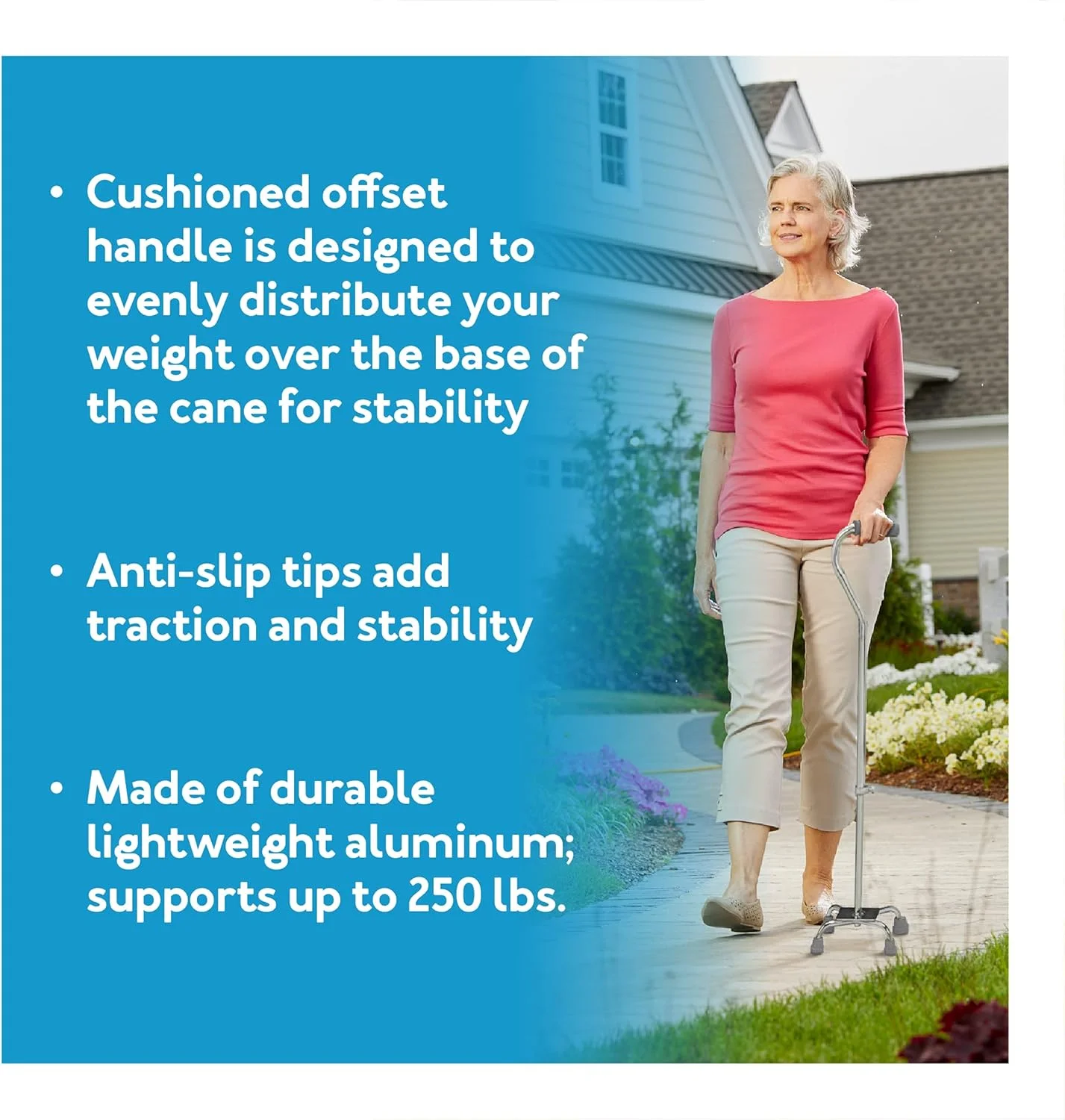 Carex Quad Cane with Small Base - Quad Walking Cane with Offset Cane Handle and Adjustable Height - 4 Tip Cane for Stability Carex Quad Cane with Small Base - Quad Walking Cane with Offset Cane Handle and Adjustable Height - 4 Tip Cane for Stability