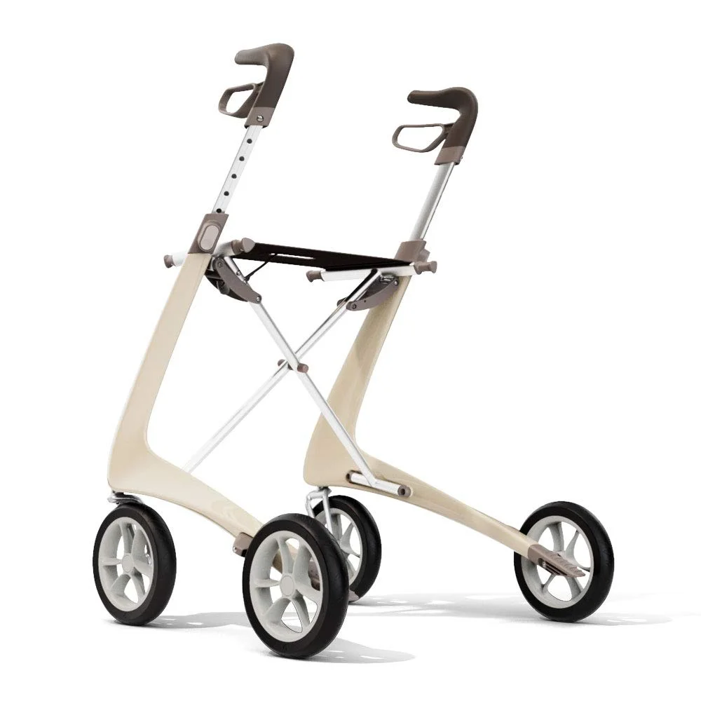 byACRE Carbon Ultralight Rollator Walker with Organizer Bag, Oyster White, Regular Track