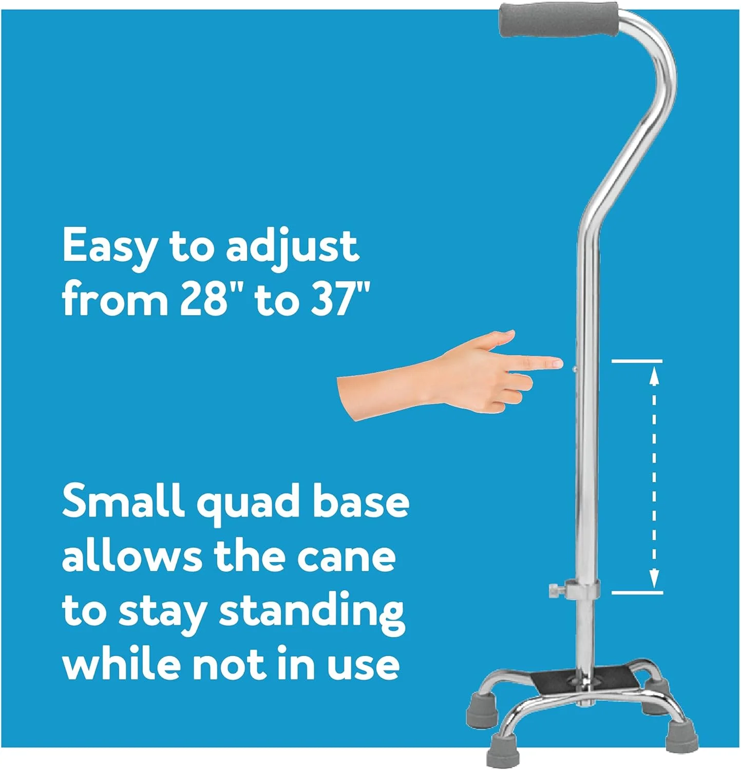 Carex Quad Cane with Small Base - Quad Walking Cane with Offset Cane Handle and Adjustable Height - 4 Tip Cane for Stability Carex Quad Cane with Small Base - Quad Walking Cane with Offset Cane Handle and Adjustable Height - 4 Tip Cane for Stability