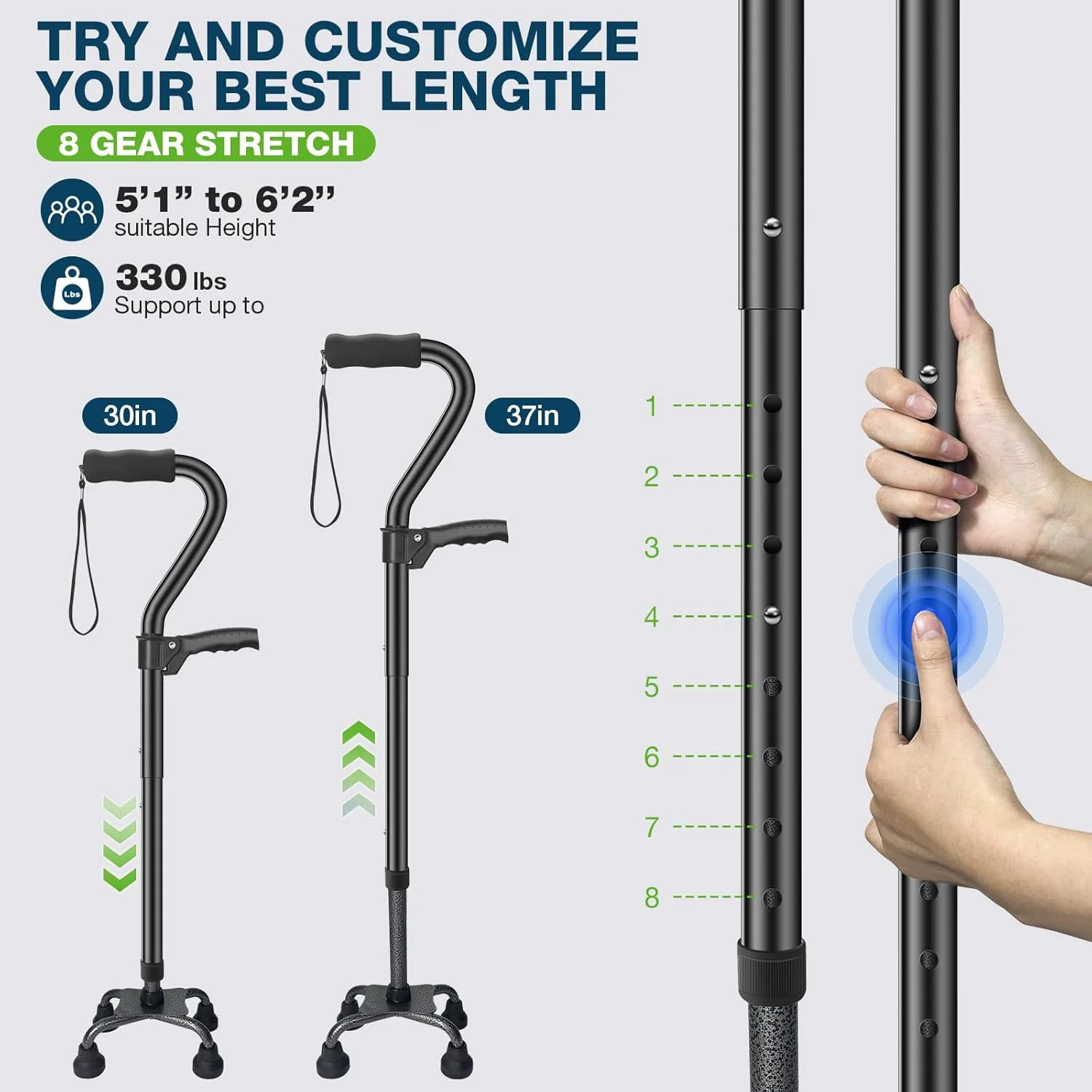 عصای پیاده روی Ciavca برای زنان و مردان، عصای چهارپایه تاشو قابل تنظیم، عصاهای پیاده روی سنگین برای تعادل سالمندان، تاشو، عصای خودایستای سبک وزن با دسته دوم و پایه 4 شاخه عصای پیاده روی Ciavca برای زنان و مردان، عصای چهارپایه تاشو قابل تنظیم، عصاهای پیاده روی سنگین برای تعادل سالمندان، تاشو، عصای خودایستای سبک وزن با دسته دوم و پایه 4 شاخه