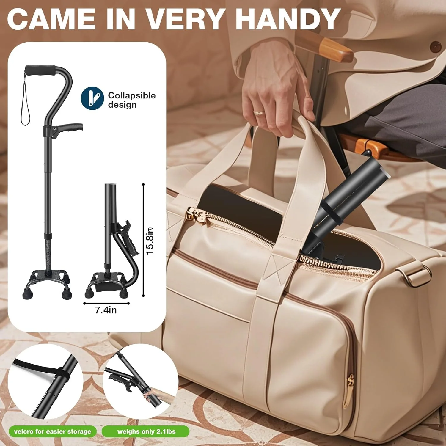 عصای پیاده روی Ciavca برای زنان و مردان، عصای چهارپایه تاشو قابل تنظیم، عصاهای پیاده روی سنگین برای تعادل سالمندان، تاشو، عصای خودایستای سبک وزن با دسته دوم و پایه 4 شاخه عصای پیاده روی Ciavca برای زنان و مردان، عصای چهارپایه تاشو قابل تنظیم، عصاهای پیاده روی سنگین برای تعادل سالمندان، تاشو، عصای خودایستای سبک وزن با دسته دوم و پایه 4 شاخه