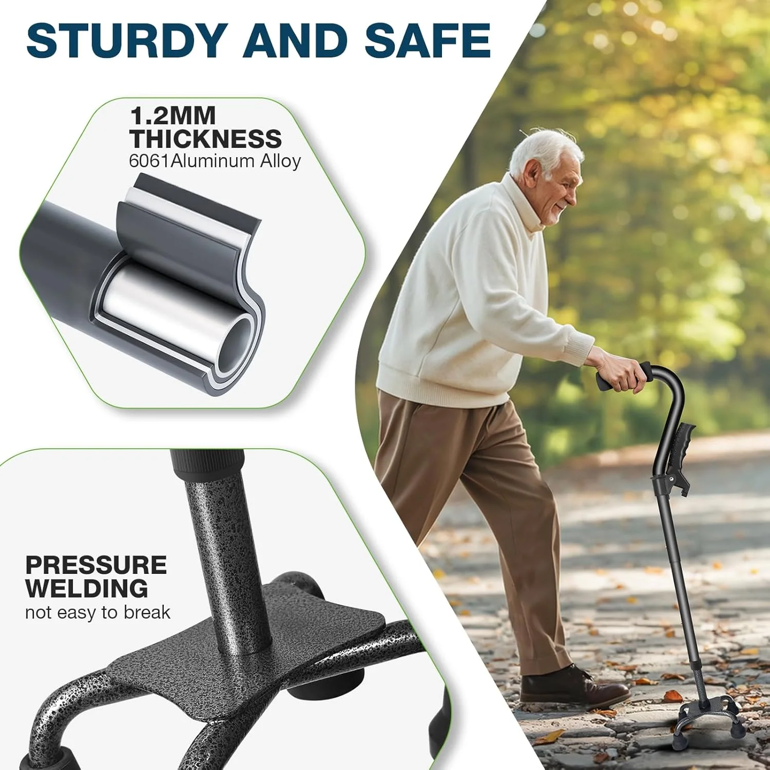 عصای پیاده روی Ciavca برای زنان و مردان، عصای چهارپایه تاشو قابل تنظیم، عصاهای پیاده روی سنگین برای تعادل سالمندان، تاشو، عصای خودایستای سبک وزن با دسته دوم و پایه 4 شاخه عصای پیاده روی Ciavca برای زنان و مردان، عصای چهارپایه تاشو قابل تنظیم، عصاهای پیاده روی سنگین برای تعادل سالمندان، تاشو، عصای خودایستای سبک وزن با دسته دوم و پایه 4 شاخه