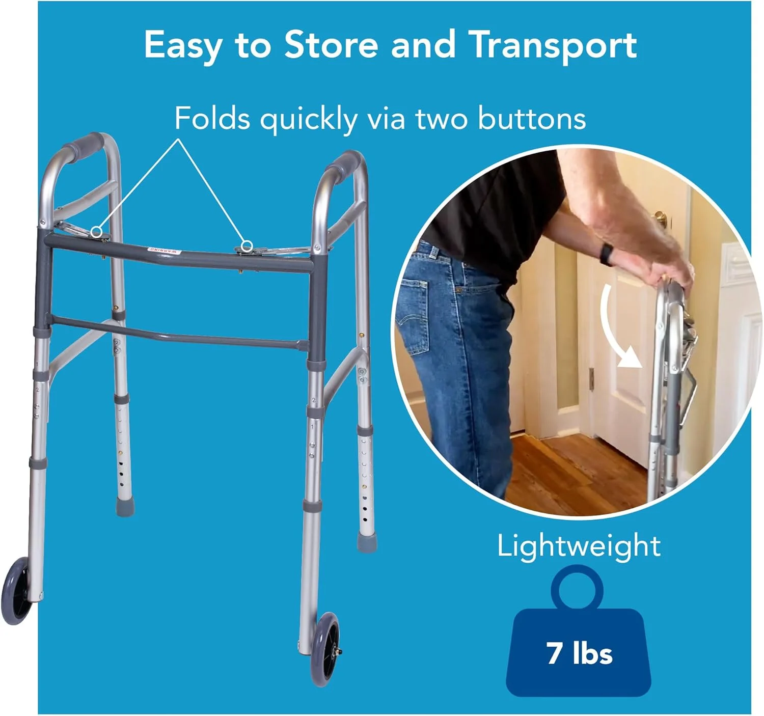 واکر تاشو Carex برای سالمندان - واکر بزرگسالان با چرخ - واکر پزشکی قابل حمل با ارتفاع قابل تنظیم، 76-94 سانتی متر واکر تاشو Carex برای سالمندان - واکر بزرگسالان با چرخ - واکر پزشکی قابل حمل با ارتفاع قابل تنظیم، 76-94 سانتی متر