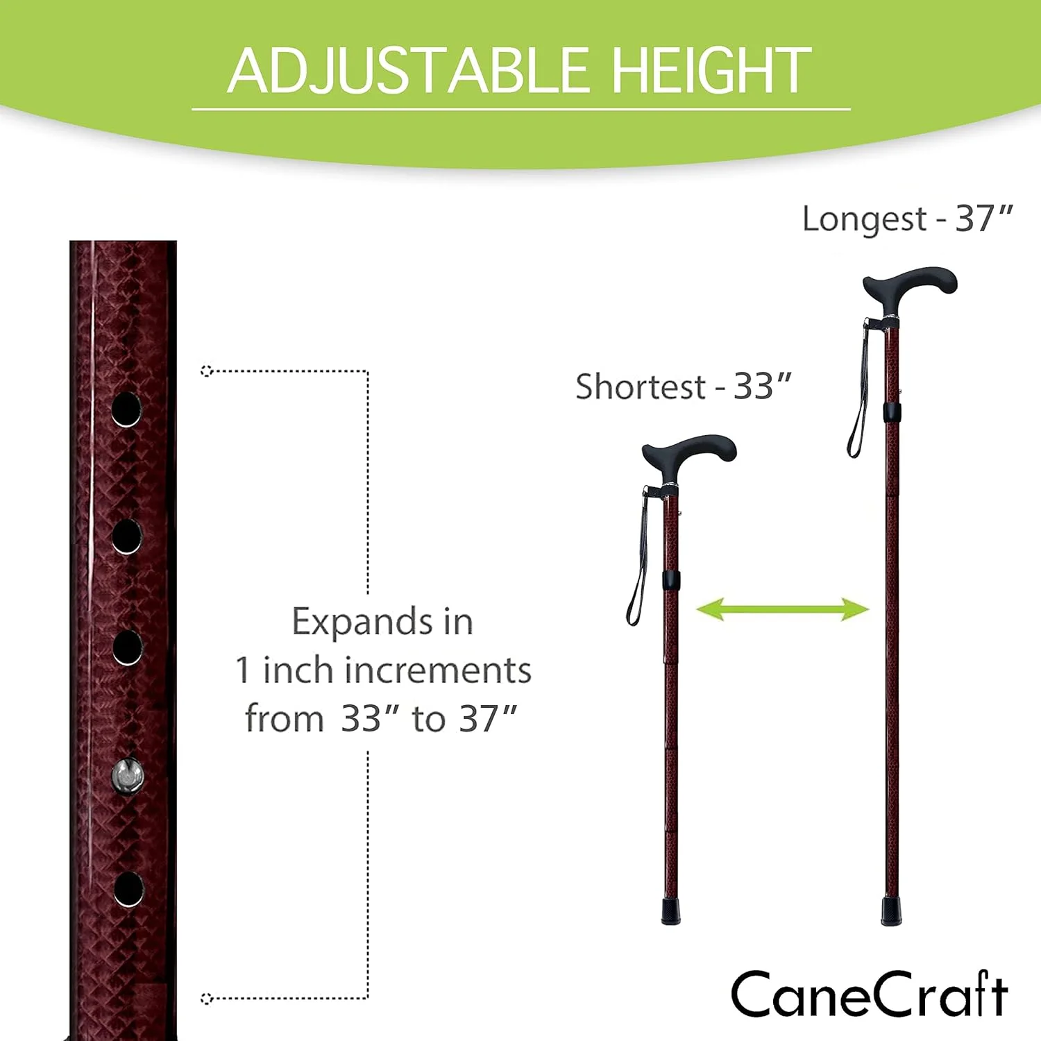 عصای تاشو فیبر کربنی CaneCraft برای آقایان و بانوان - عصای پیاده روی فوق سبک، تاشو و با قابلیت تنظیم ارتفاع عصای تاشو فیبر کربنی CaneCraft برای آقایان و بانوان - عصای پیاده روی فوق سبک، تاشو و با قابلیت تنظیم ارتفاع