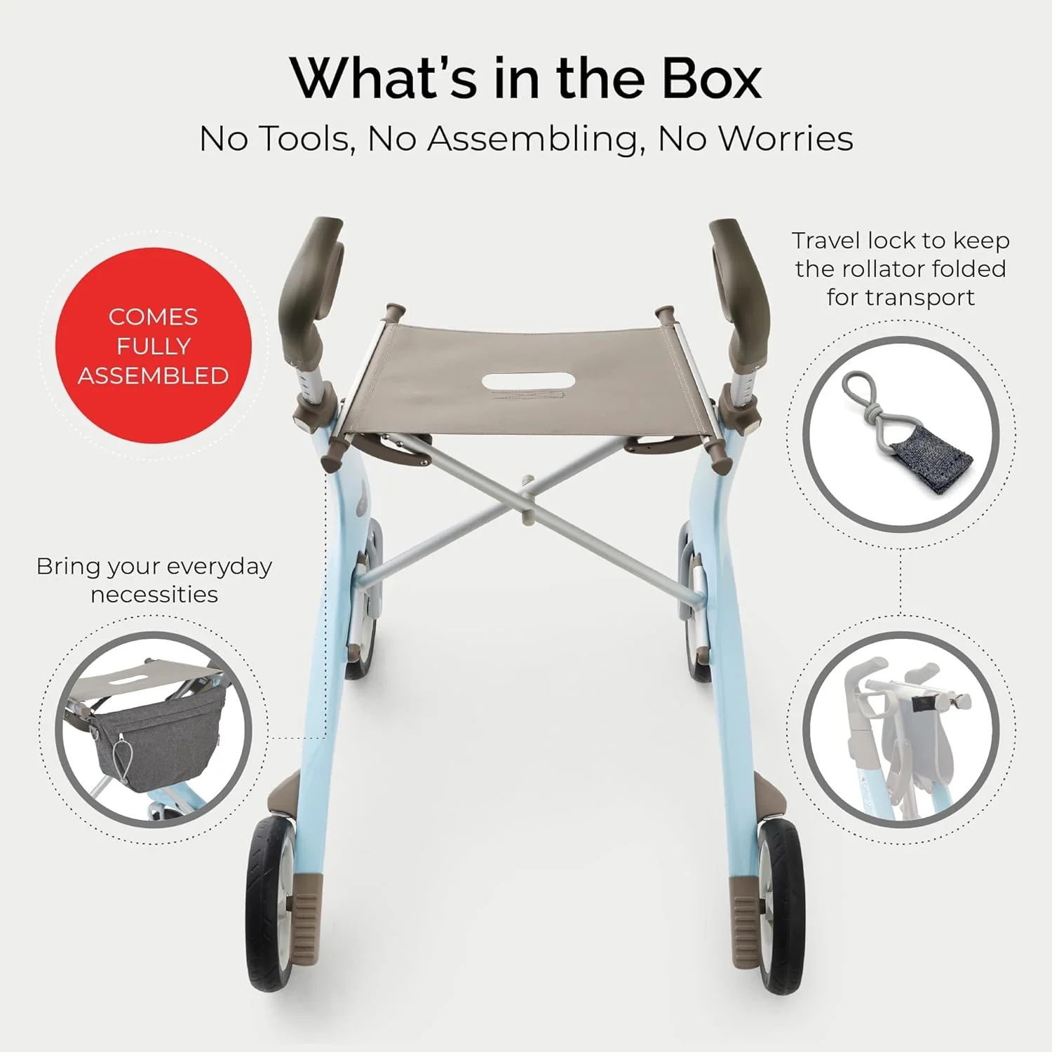 رولیتور کربنی فوق سبک byACRE - سبک‌ترین رولیتور کربنی جهان - فقط 4.8 کیلوگرم | مناسب برای استفاده در داخل و خارج از منزل | تاشو با صندلی و حمل آسان (آبی صبحگاهی، سایز کوچک)