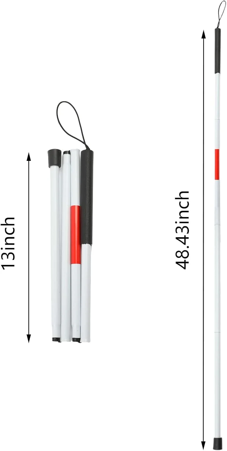 عصای نابینایان تاشو BXUDYEM با نوار بازتابنده قرمز برای افراد نابینا و کم بینا، عصای آلومینیومی تاشو 48 اینچی ضد لغزش عصای نابینایان تاشو BXUDYEM با نوار بازتابنده قرمز برای افراد نابینا و کم بینا، عصای آلومینیومی تاشو 48 اینچی ضد لغزش