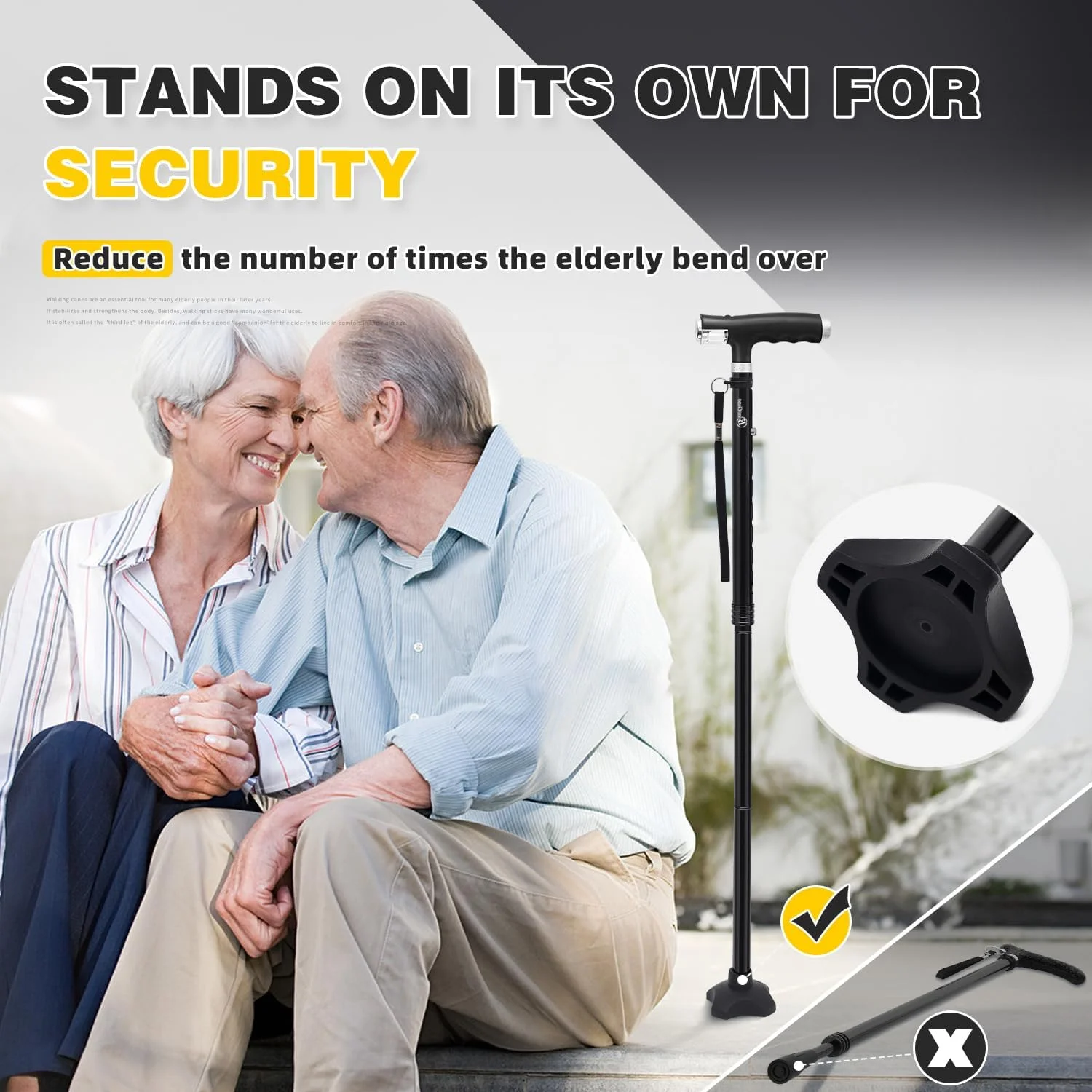 عصای پیاده روی BeneCane برای زنان، عصای تاشو برای مردان با دو چراغ ال ای دی، عصای چهار پایه با پایه پایدار، عصای پیاده روی سبک و قابل تنظیم عصای پیاده روی BeneCane برای زنان، عصای تاشو برای مردان با دو چراغ ال ای دی، عصای چهار پایه با پایه پایدار، عصای پیاده روی سبک و قابل تنظیم