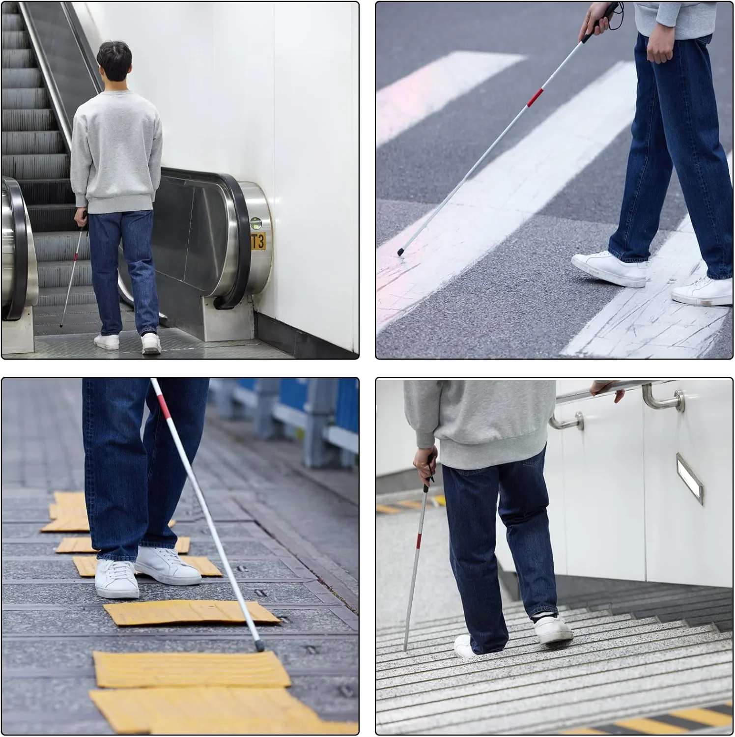 عصای نابینایان تاشو BXUDYEM با نوار بازتابنده قرمز برای افراد نابینا و کم بینا، عصای آلومینیومی تاشو 48 اینچی ضد لغزش عصای نابینایان تاشو BXUDYEM با نوار بازتابنده قرمز برای افراد نابینا و کم بینا، عصای آلومینیومی تاشو 48 اینچی ضد لغزش