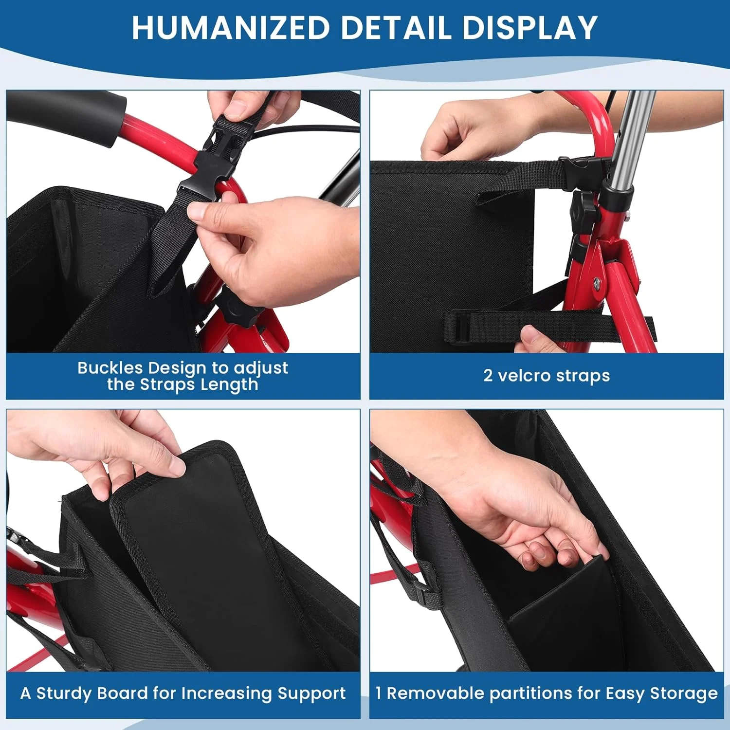 سبد ارتقا یافته رولیتور BWJYXXSC، کیف بزرگ لوازم جانبی واکر رولیتور با جیب های متعدد، لوازم جانبی رولیتور برای سبدهای واکر سالمندان برای واکر تاشو چرخ دار، استفاده آسان (مشکی)