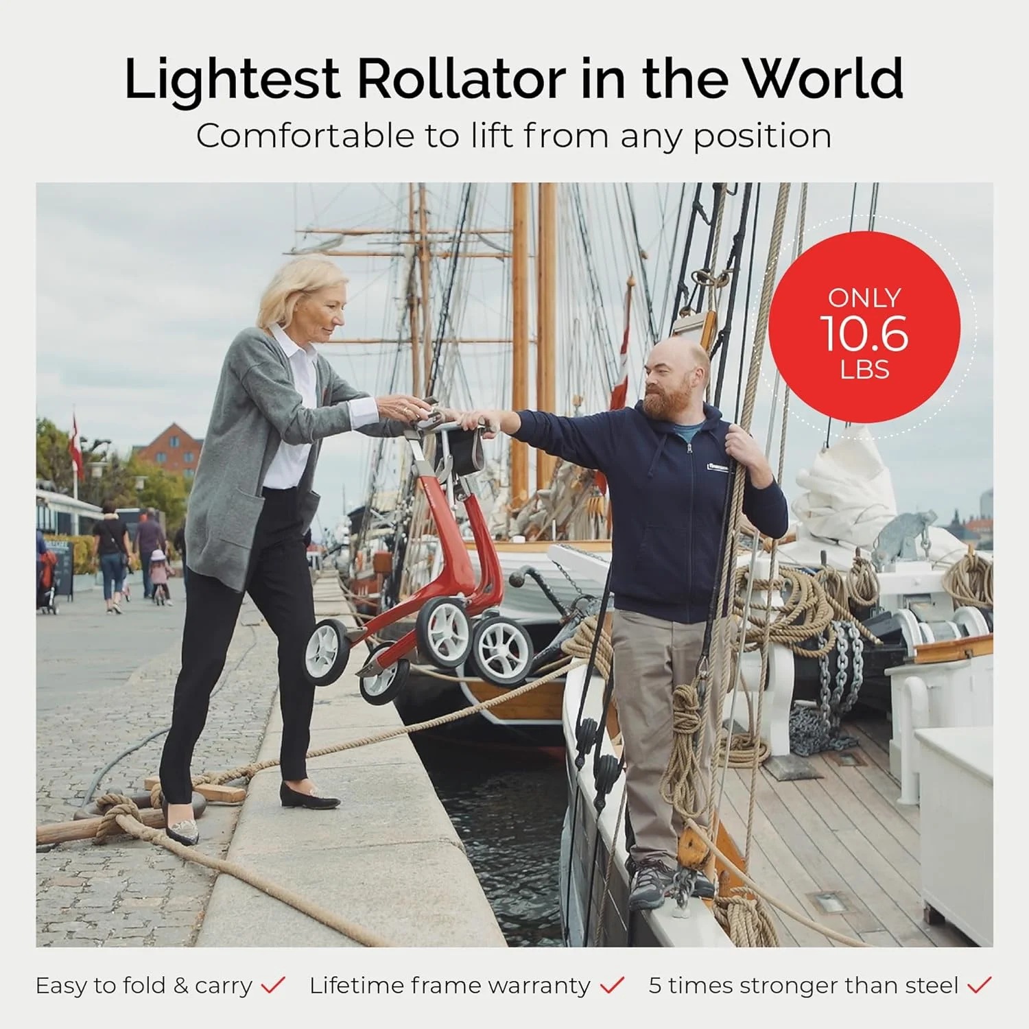 رولیتور کربنی فوق سبک byACRE - سبک‌ترین رولیتور کربنی جهان - فقط 4.8 کیلوگرم | مناسب برای استفاده در داخل و خارج از منزل | تاشو با صندلی و حمل آسان (آبی صبحگاهی، سایز کوچک)