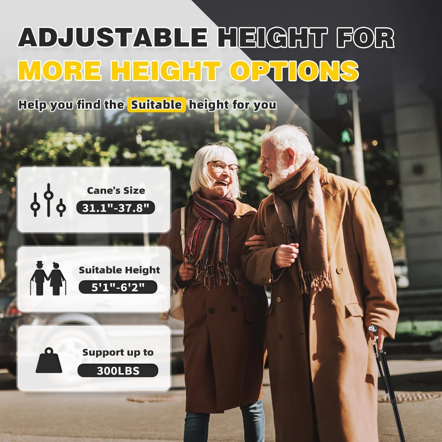 عصای پیاده روی BeneCane برای زنان، عصای تاشو برای مردان با دو چراغ ال ای دی، عصای چهار پایه با پایه پایدار، عصای پیاده روی سبک و قابل تنظیم عصای پیاده روی BeneCane برای زنان، عصای تاشو برای مردان با دو چراغ ال ای دی، عصای چهار پایه با پایه پایدار، عصای پیاده روی سبک و قابل تنظیم