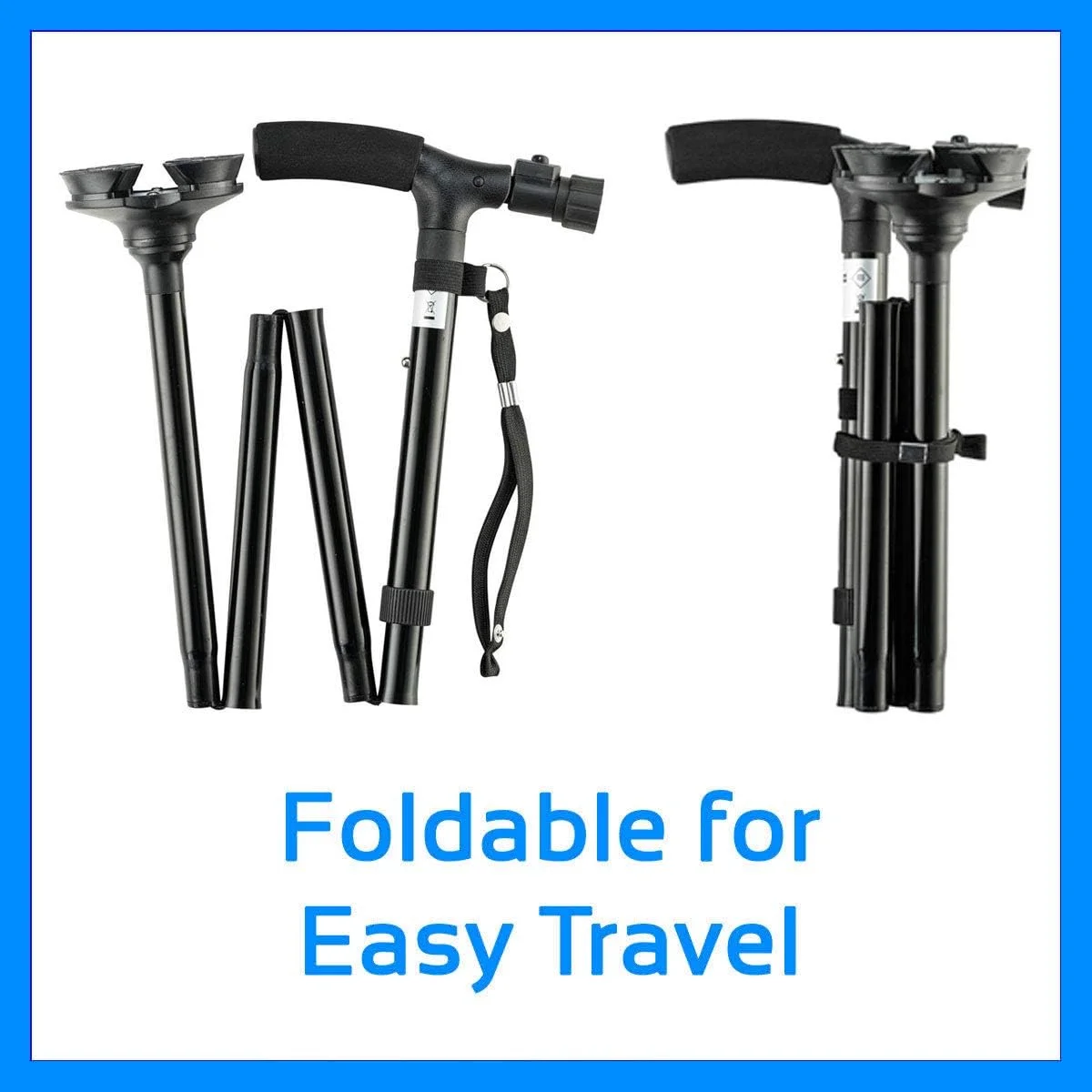 عصای جادویی AWH - عصای پیاده روی هوشمند و آسان قابل تنظیم - عصای پیاده روی تاشو آلومینیومی سبک وزن، عصای پیاده روی قابل تنظیم و تاشو TRUSTY MAGIC CANE + چراغ های LED