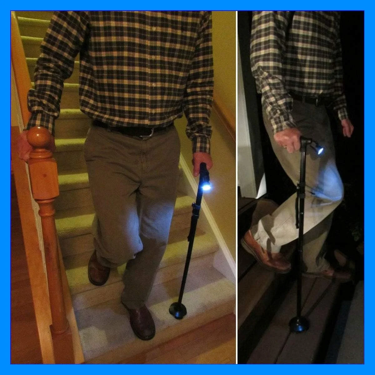 عصای جادویی AWH - عصای پیاده روی هوشمند و آسان قابل تنظیم - عصای پیاده روی تاشو آلومینیومی سبک وزن، عصای پیاده روی قابل تنظیم و تاشو TRUSTY MAGIC CANE + چراغ های LED