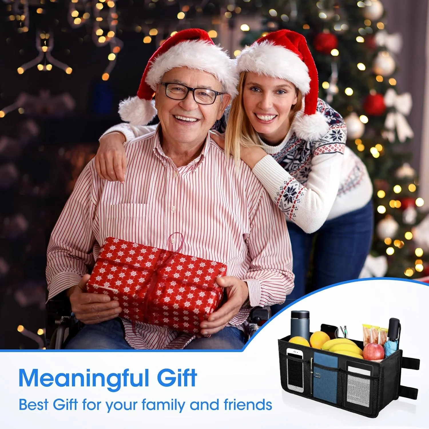 سبد ارتقا یافته واکر Azonee با جا لیوانی و ظرفیت بزرگ، کیف نگهداری تاشو برای واکرها، طراحی ضد واژگونی، هدیه برای سالمندان - مشکی (نه برای واکرهای رولیتور)