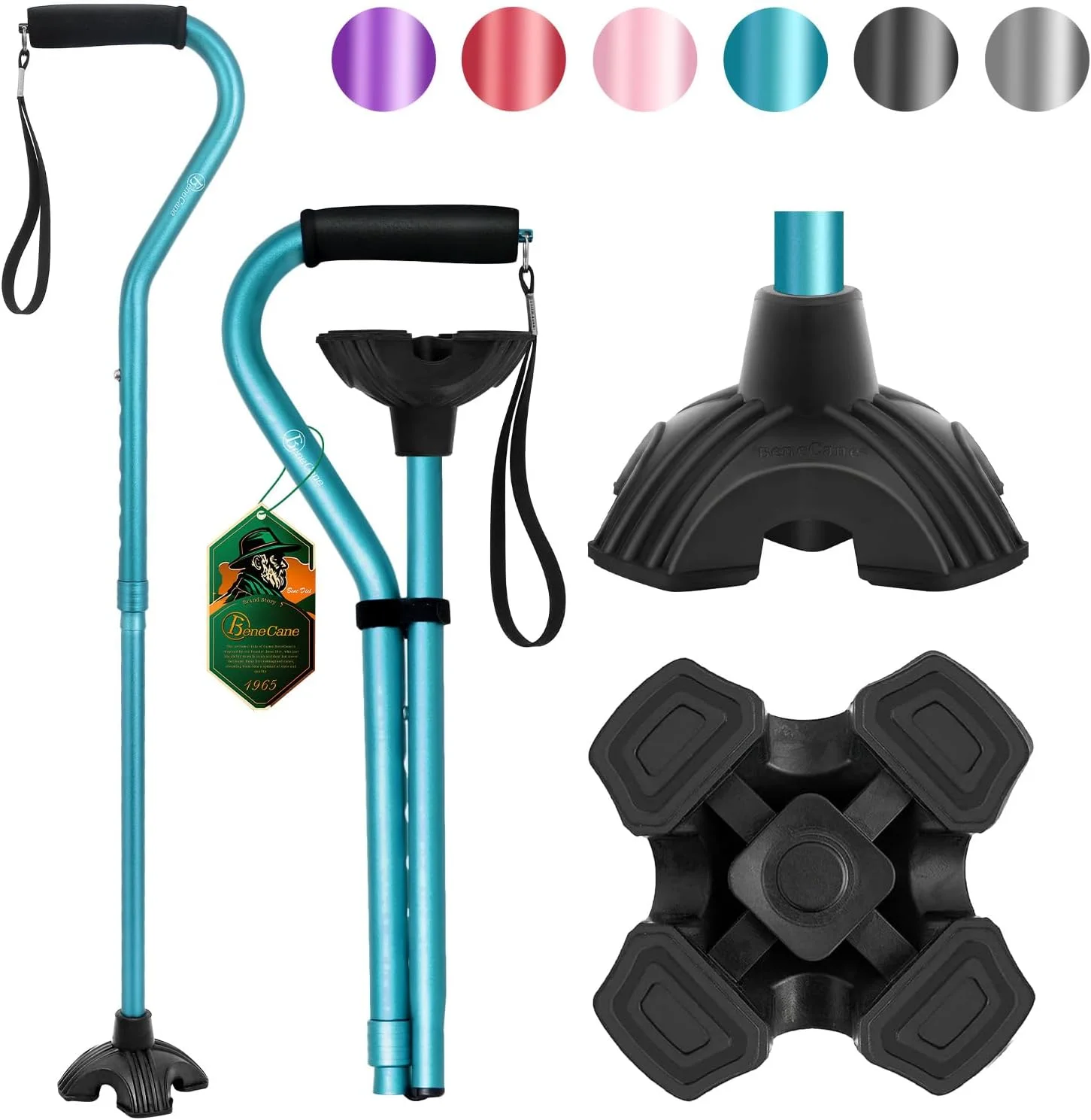 عصای پیاده روی BeneCane، عصای قابل تنظیم با دسته نرم و بالشتکی برای مردان و زنان، سبک وزن، راحت، با پایه ثبات بیشتر، کمک حرکتی برای مردان، زنان و سالمندان